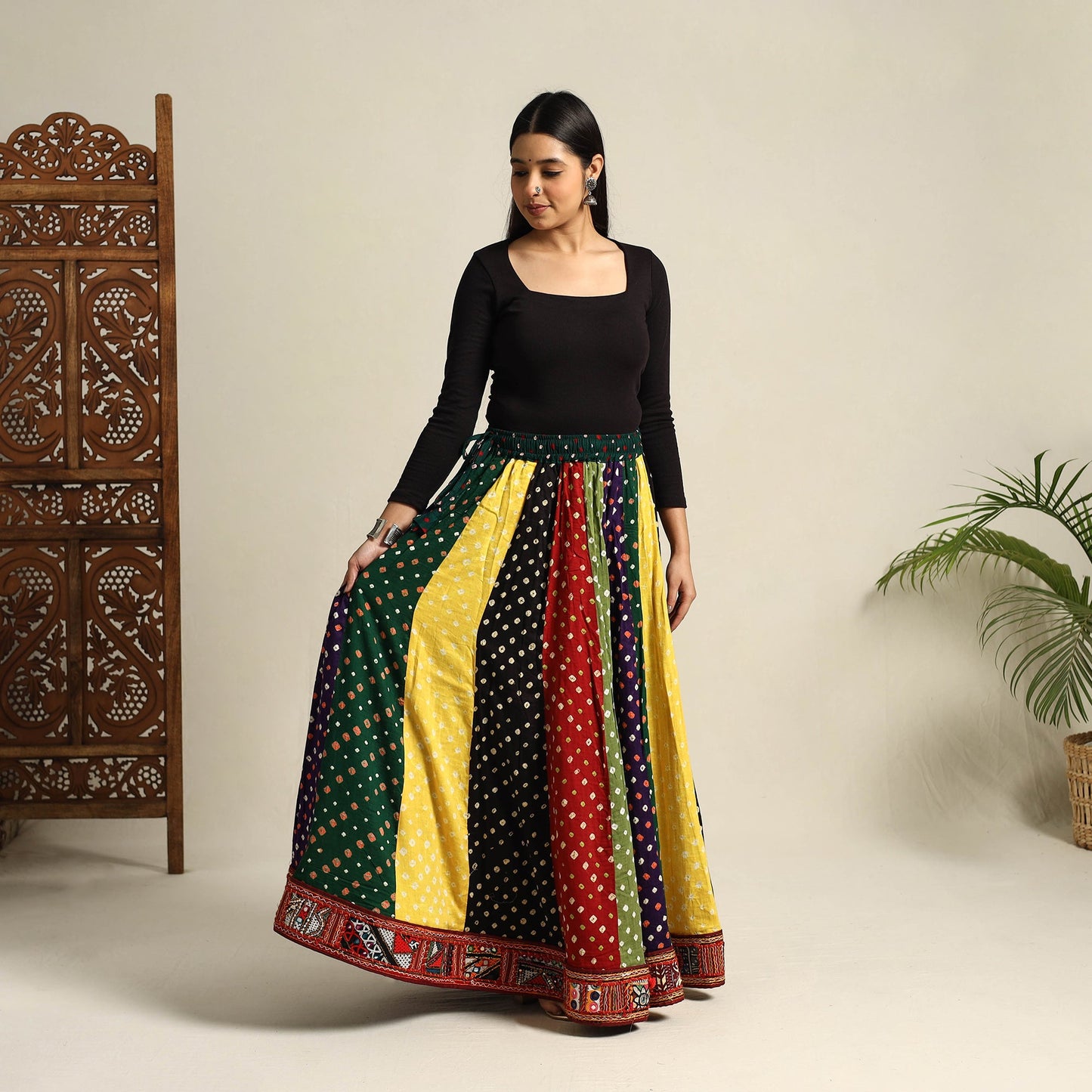 Multicolor 24 Kali Patchwork Tie & Dye Cotton Bandhani Skirt