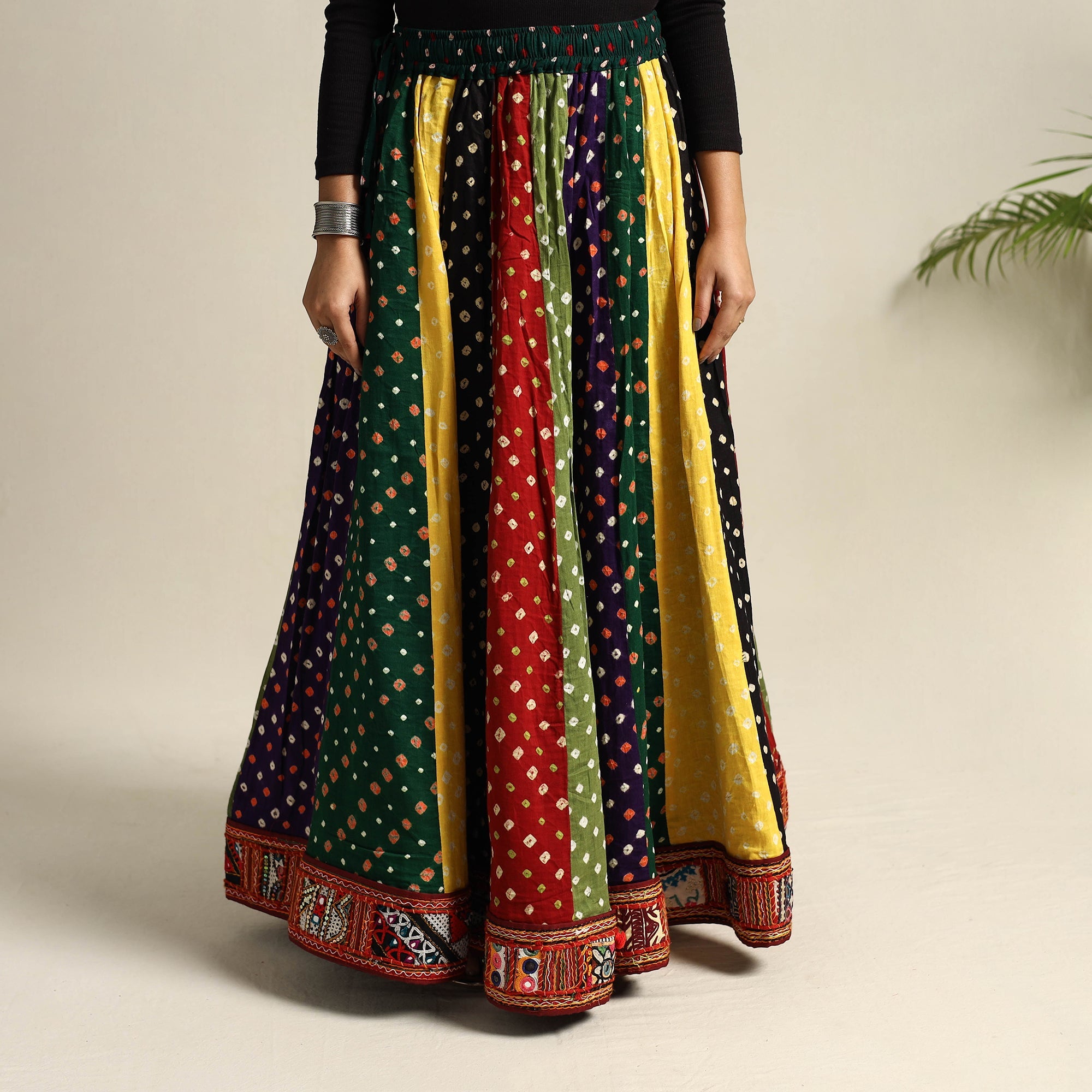 Multicolor 24 Kali Patchwork Tie & Dye Cotton Bandhani Skirt