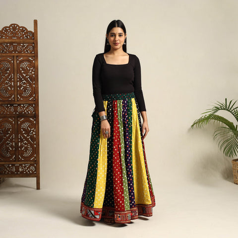 Multicolor 24 Kali Patchwork Tie & Dye Cotton Bandhani Skirt