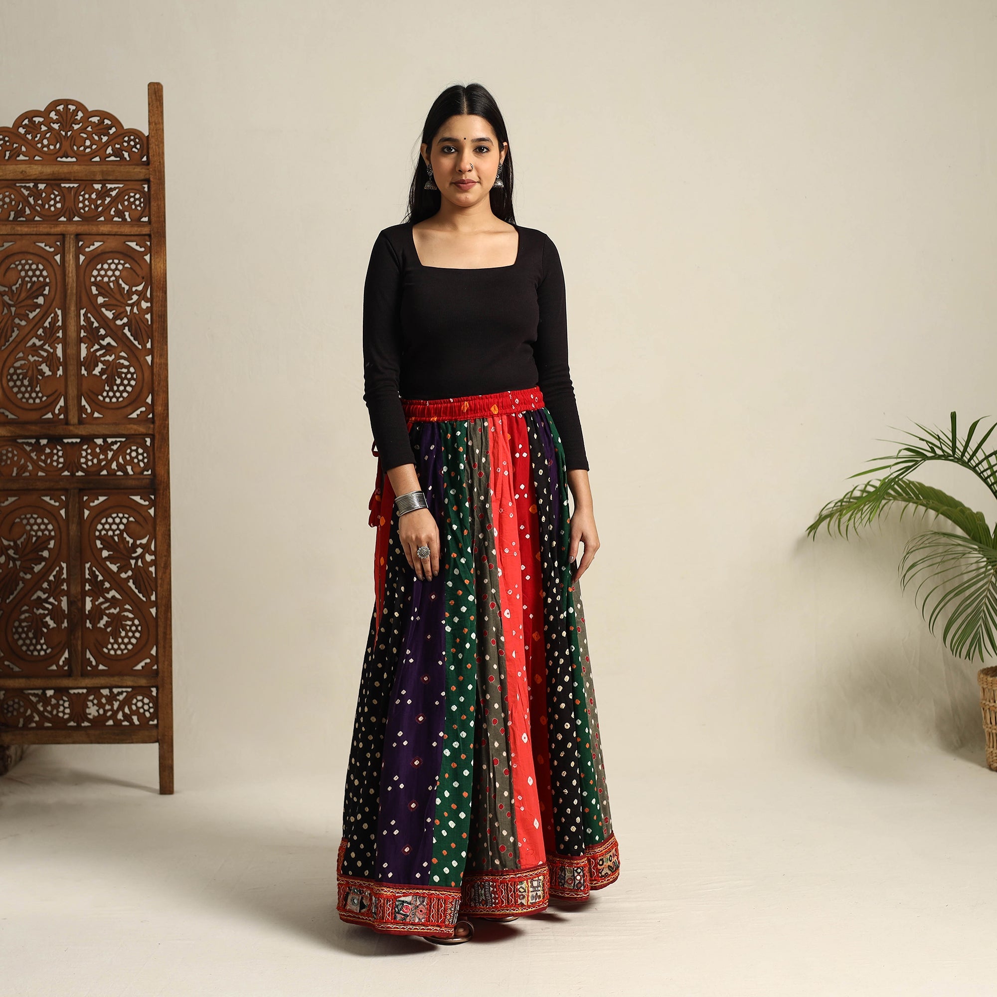 Multicolor 24 Kali Patchwork Tie & Dye Cotton Bandhani Skirt