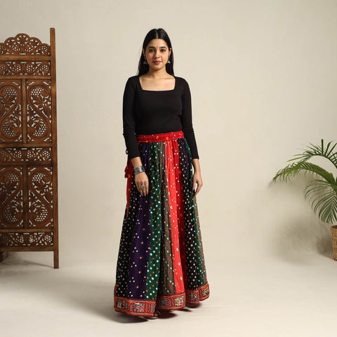 Multicolor 24 Kali Patchwork Tie & Dye Cotton Bandhani Skirt