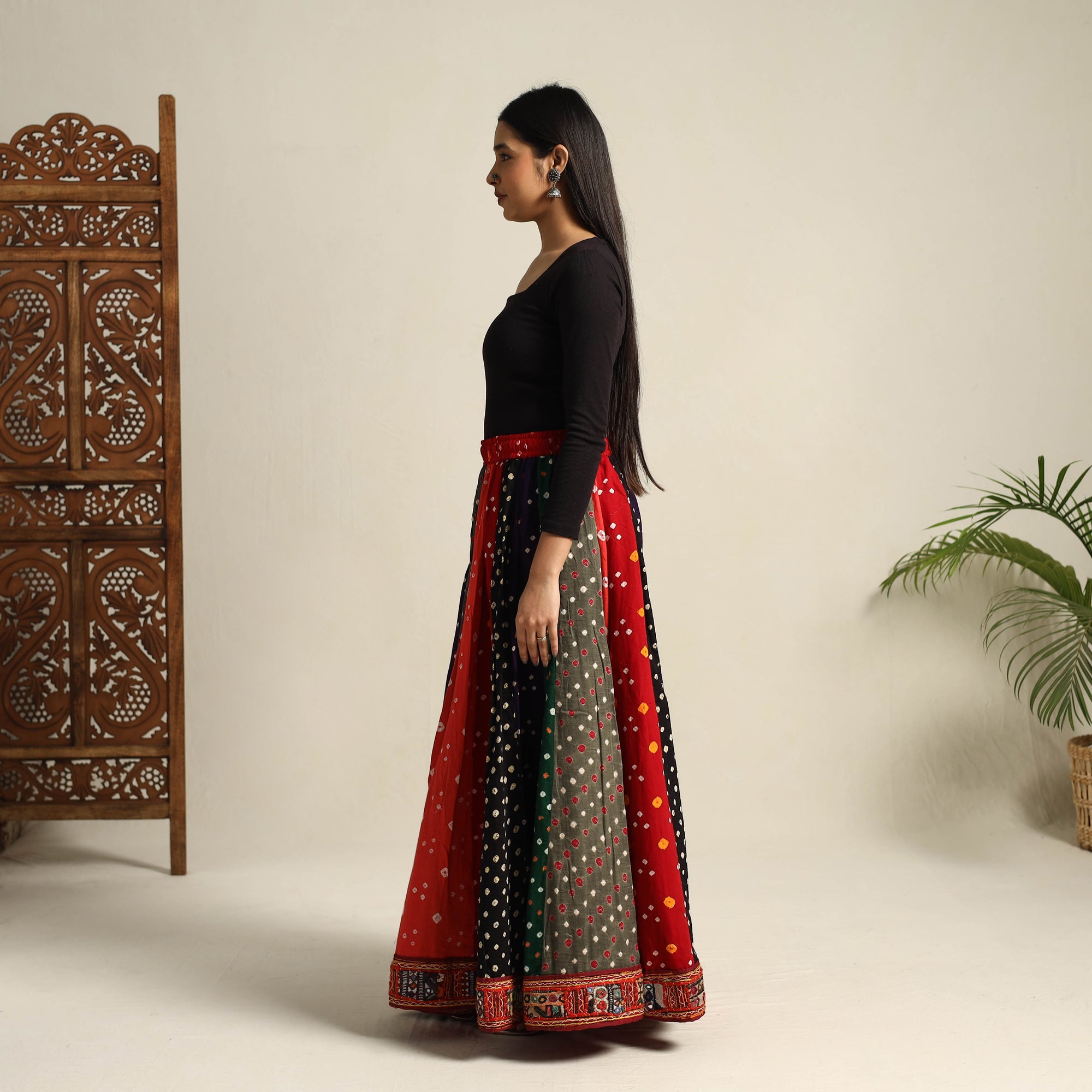 Multicolor 24 Kali Patchwork Tie & Dye Cotton Bandhani Skirt