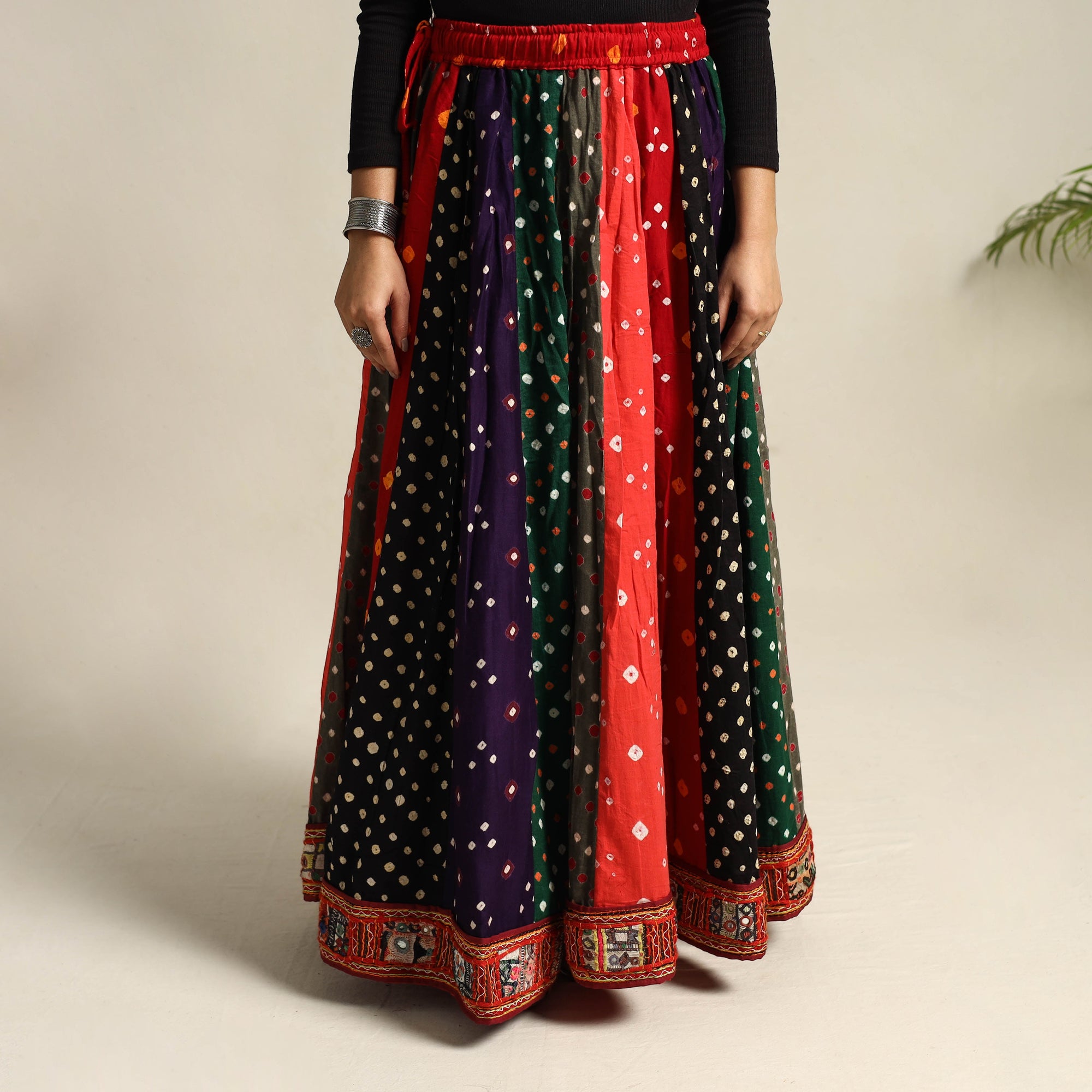 Multicolor 24 Kali Patchwork Tie & Dye Cotton Bandhani Skirt