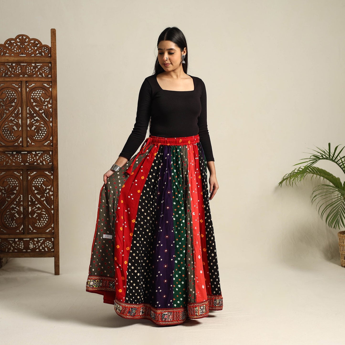 Multicolor 24 Kali Patchwork Tie & Dye Cotton Bandhani Skirt