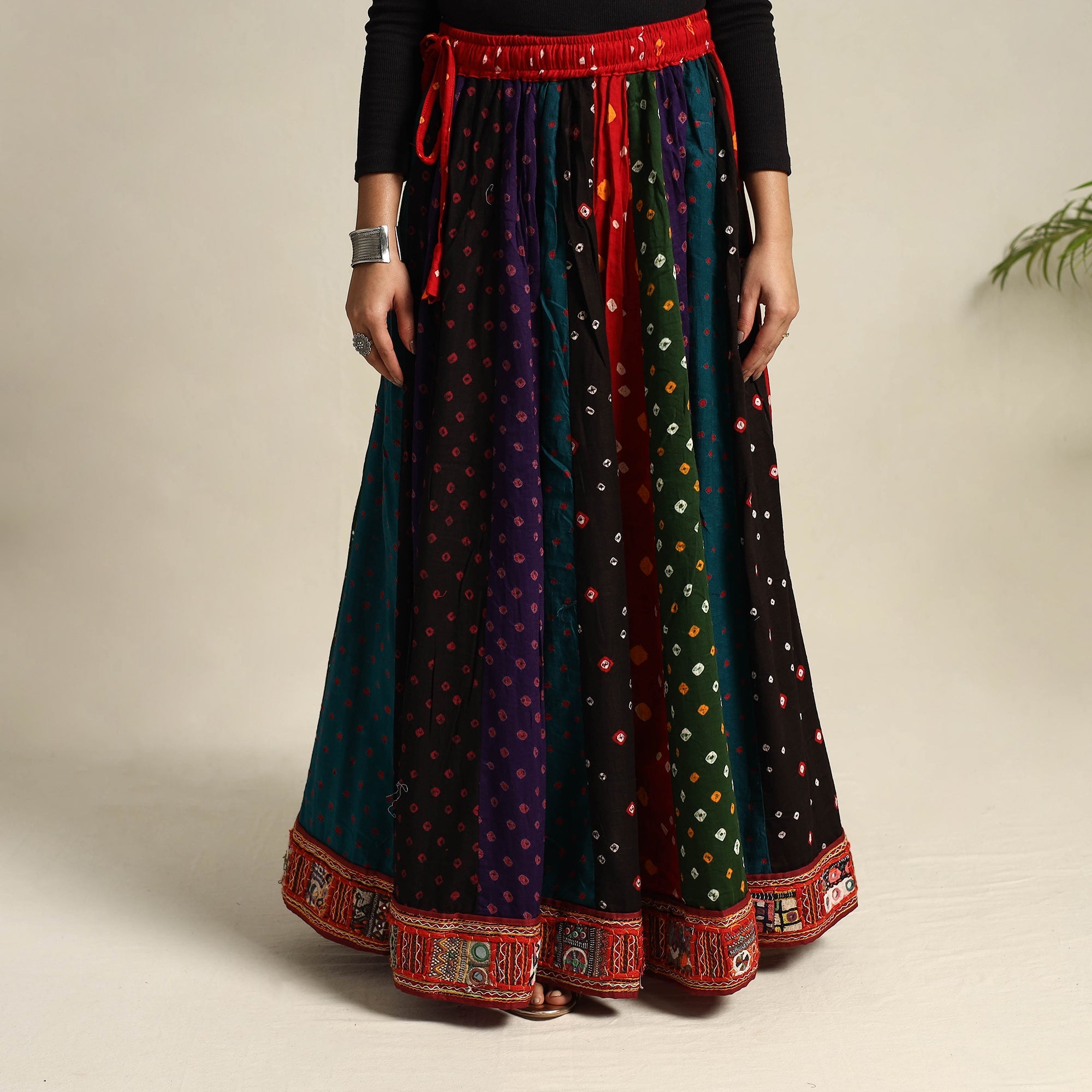Multicolor 24 Kali Patchwork Tie & Dye Cotton Bandhani Skirt