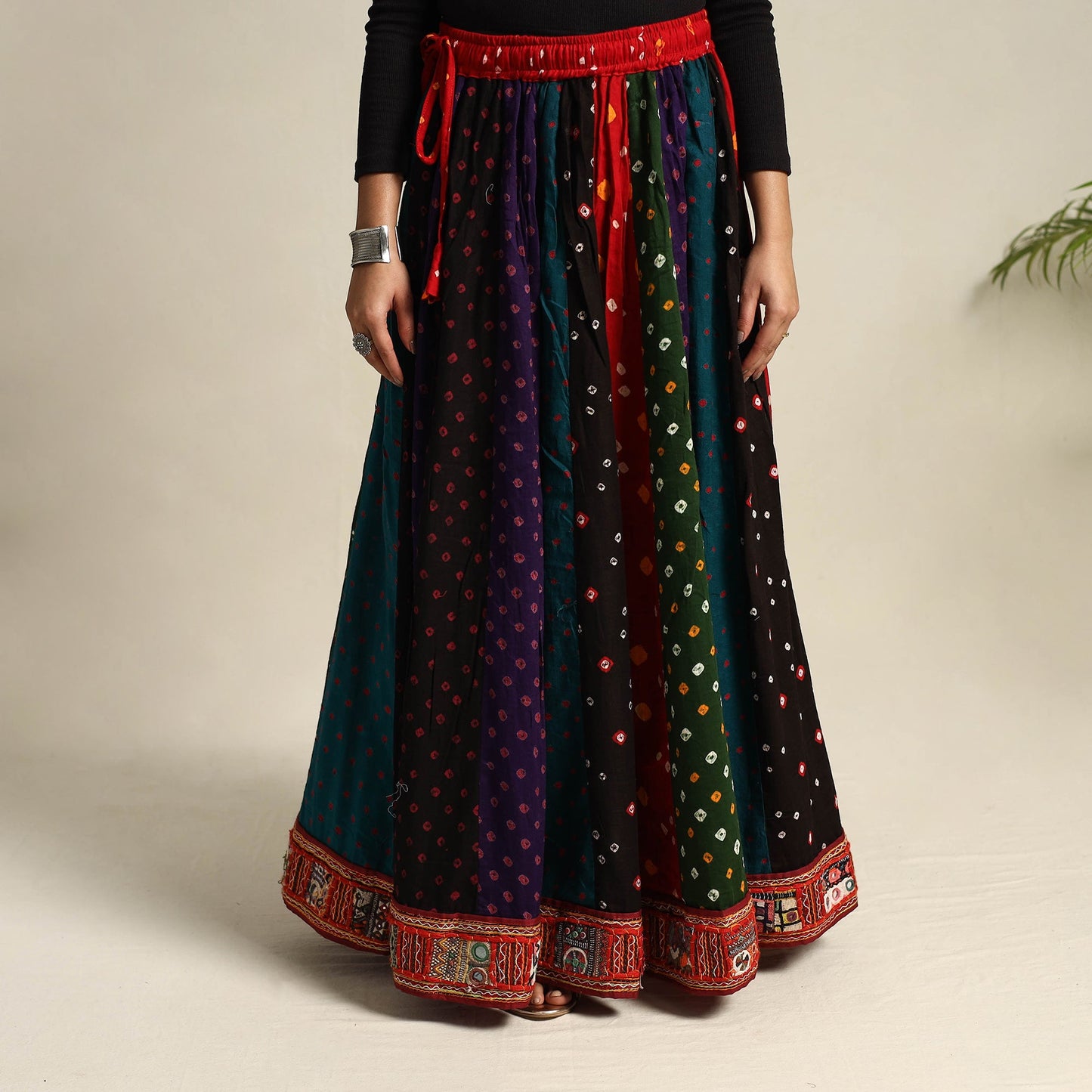 Multicolor 24 Kali Patchwork Tie & Dye Cotton Bandhani Skirt