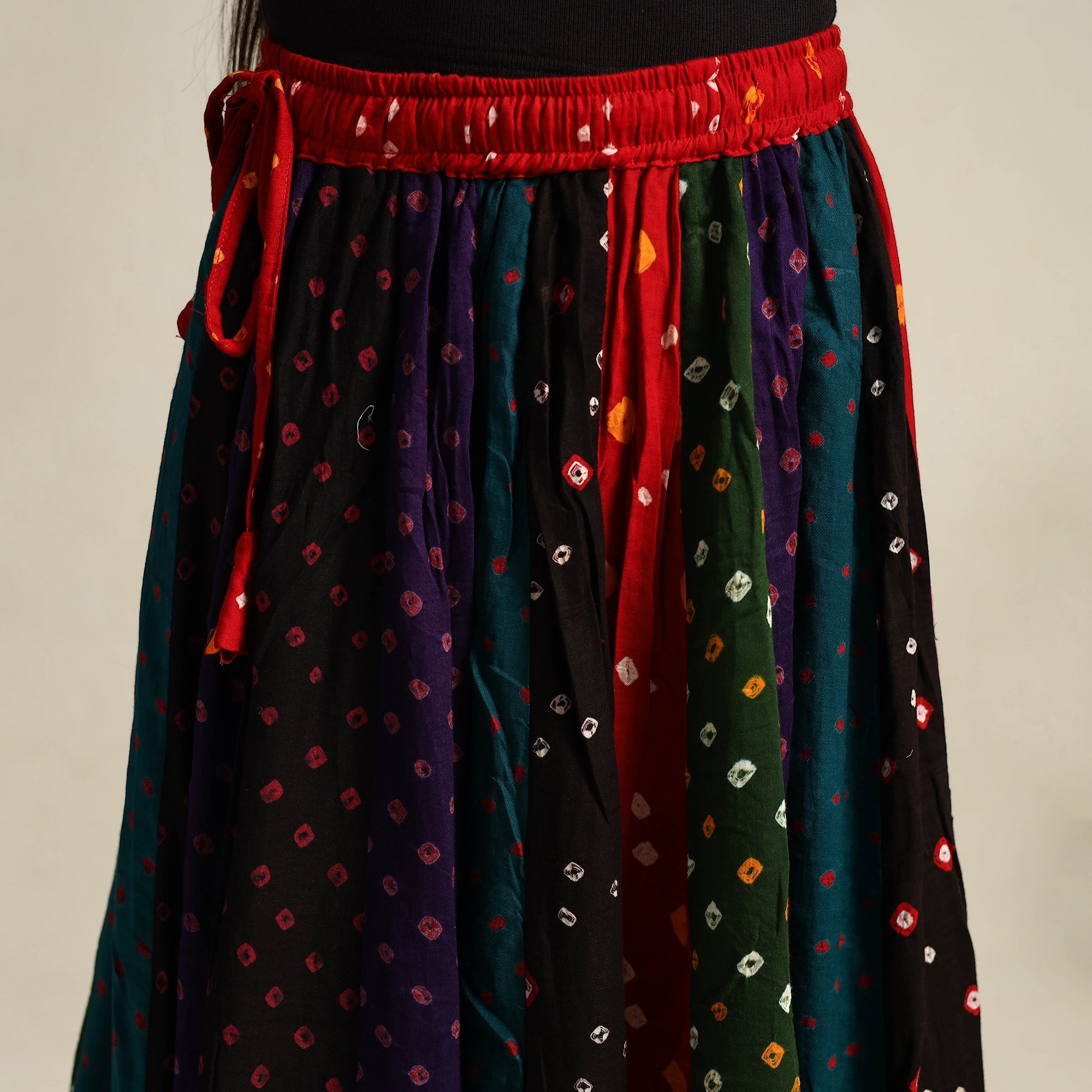 Multicolor 24 Kali Patchwork Tie & Dye Cotton Bandhani Skirt