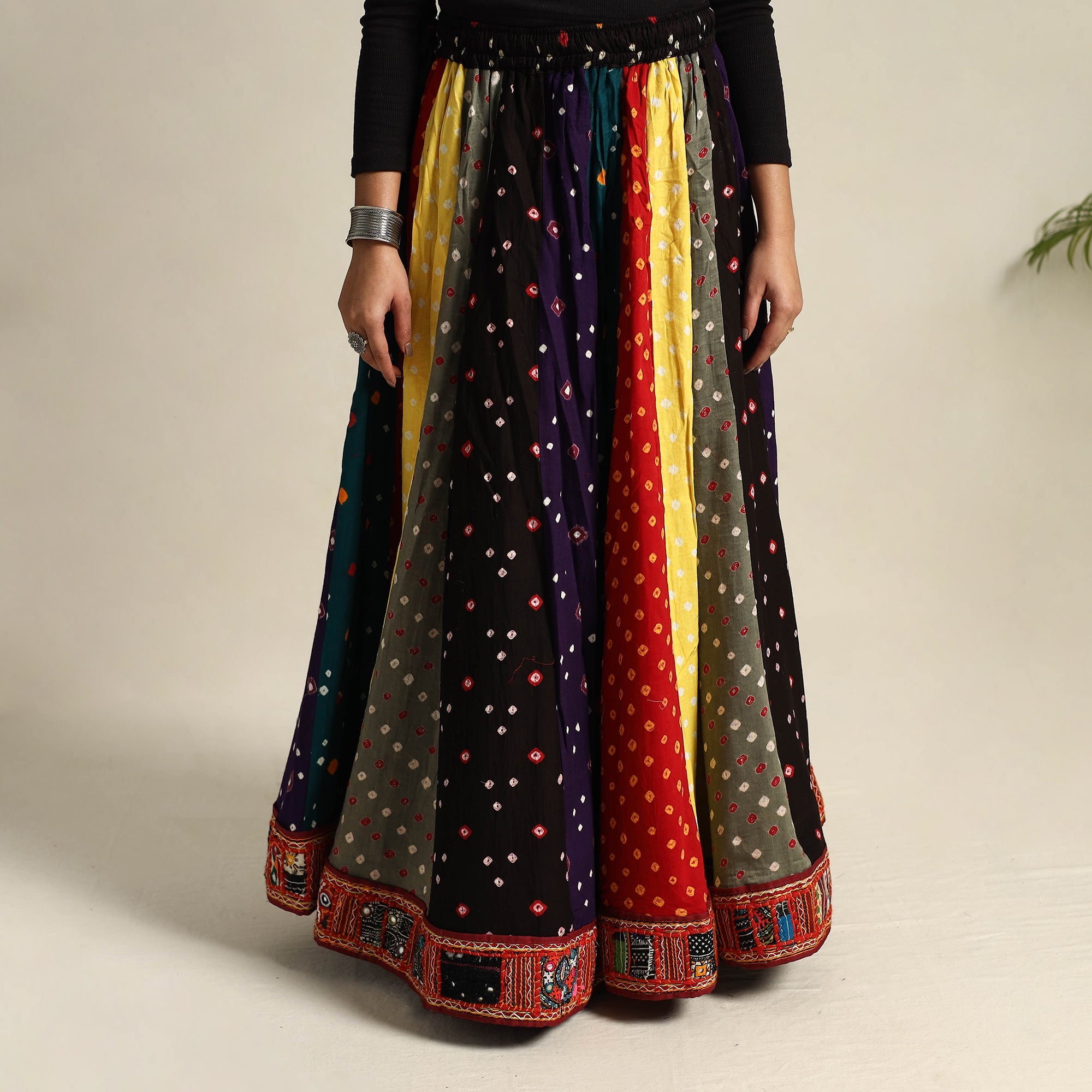 Multicolor 24 Kali Patchwork Tie & Dye Cotton Bandhani Skirt