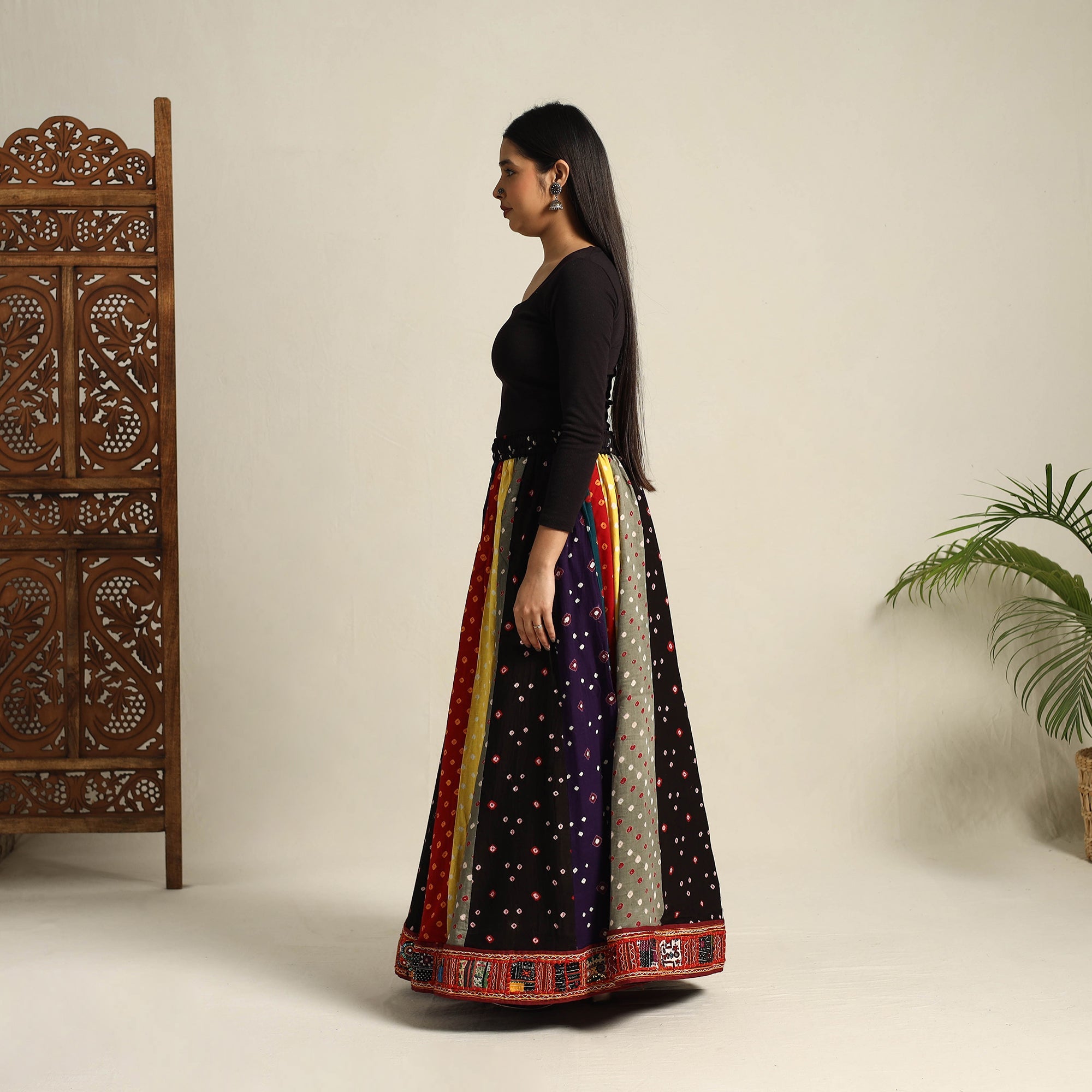 Multicolor 24 Kali Patchwork Tie & Dye Cotton Bandhani Skirt