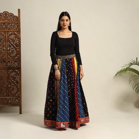 Multicolor 24 Kali Patchwork Tie & Dye Cotton Bandhani Skirt
