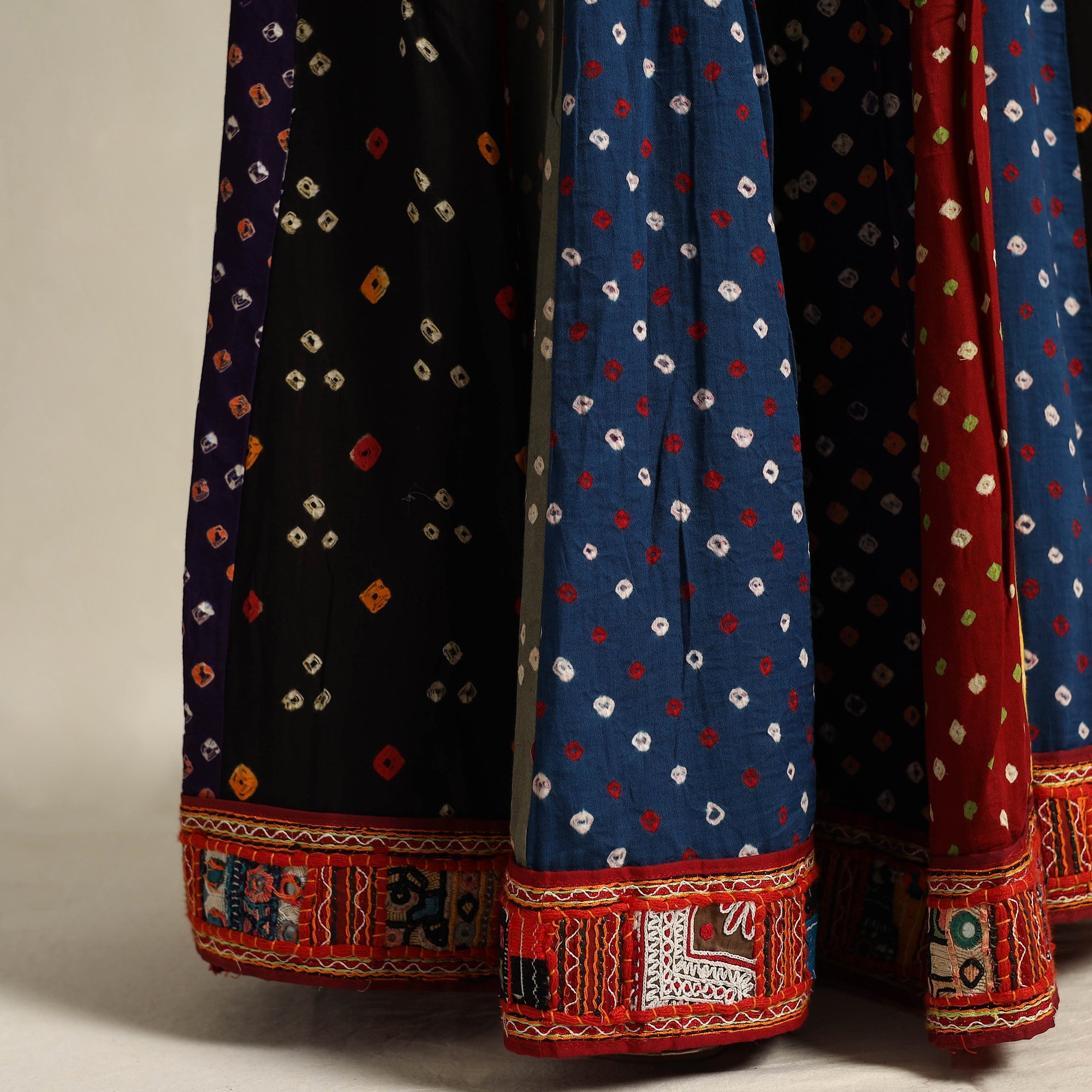 Multicolor 24 Kali Patchwork Tie & Dye Cotton Bandhani Skirt