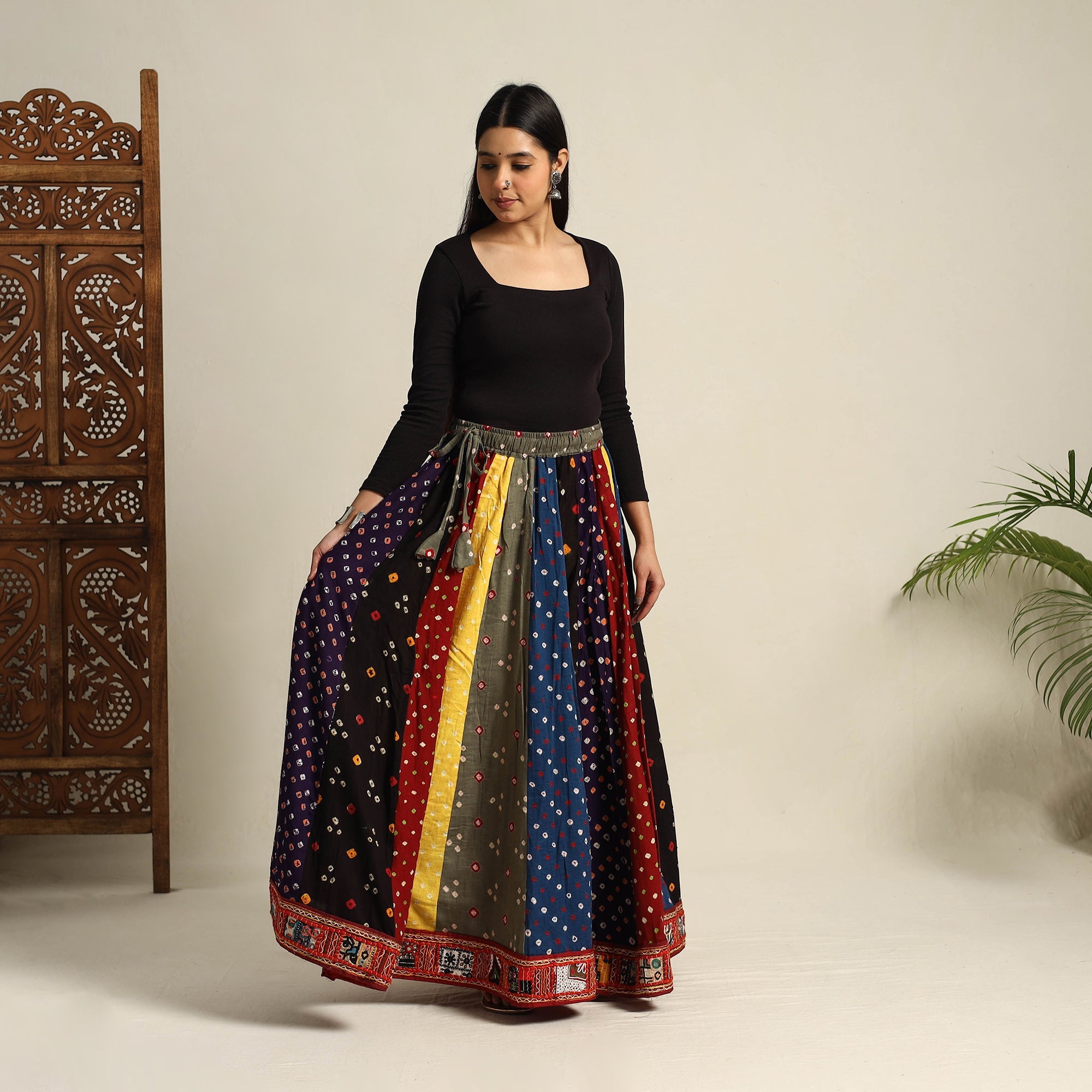 Multicolor 24 Kali Patchwork Tie & Dye Cotton Bandhani Skirt