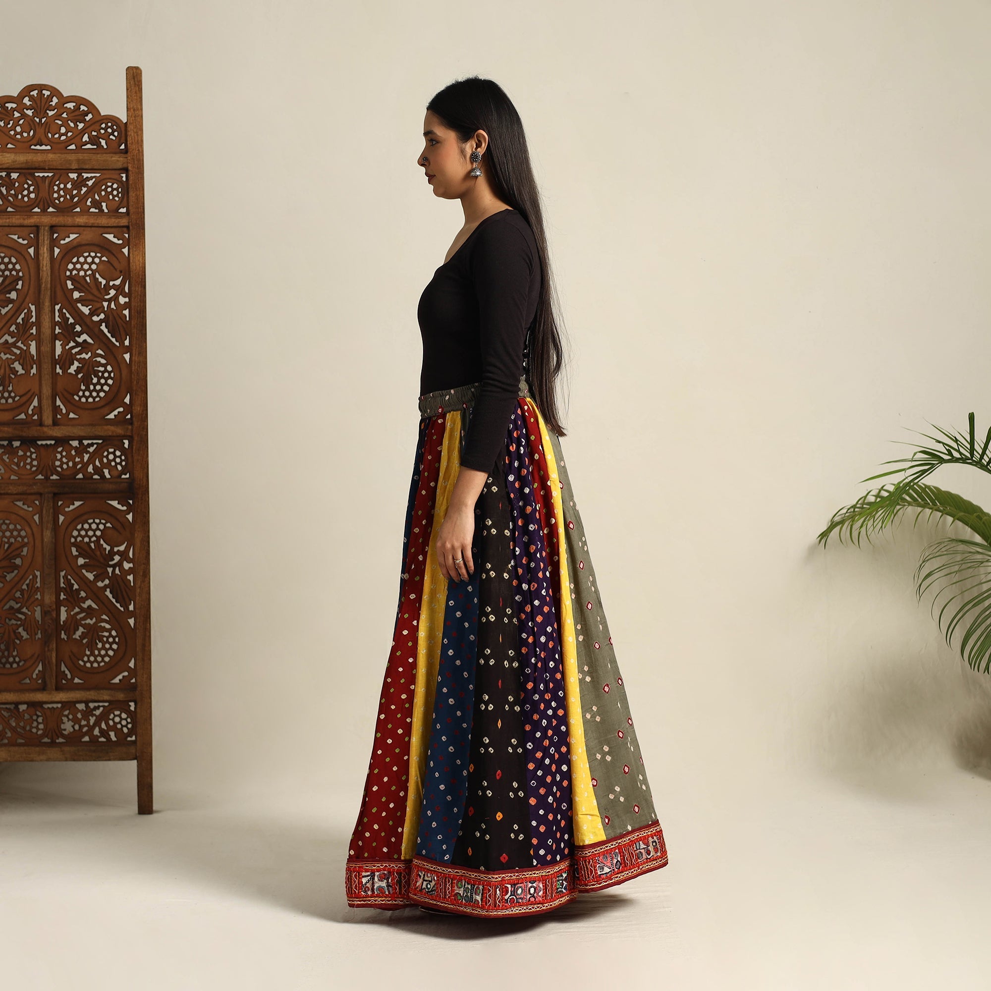 Multicolor 24 Kali Patchwork Tie & Dye Cotton Bandhani Skirt