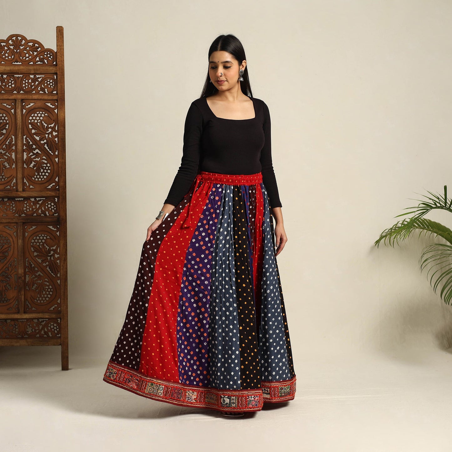 Multicolor 24 Kali Patchwork Tie & Dye Cotton Bandhani Skirt