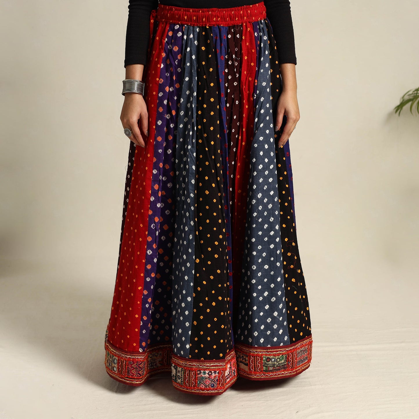 Multicolor 24 Kali Patchwork Tie & Dye Cotton Bandhani Skirt