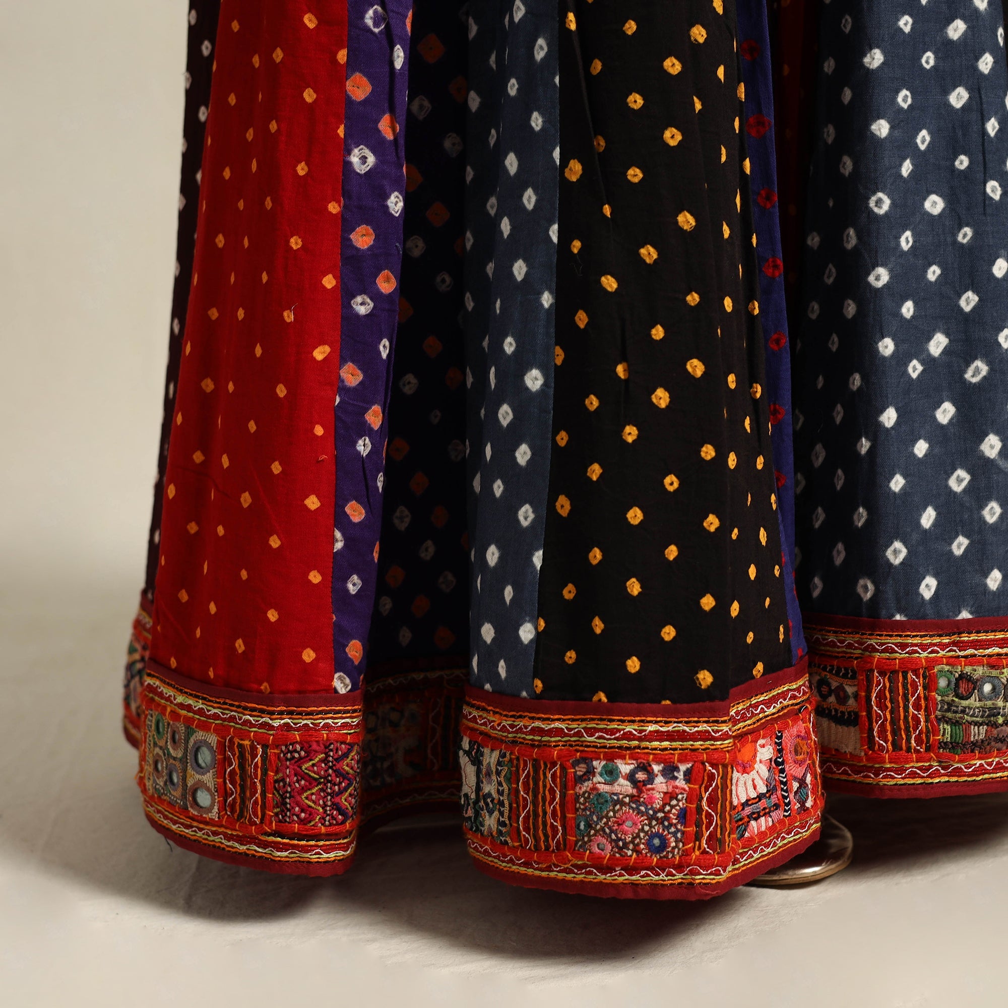 Multicolor 24 Kali Patchwork Tie & Dye Cotton Bandhani Skirt