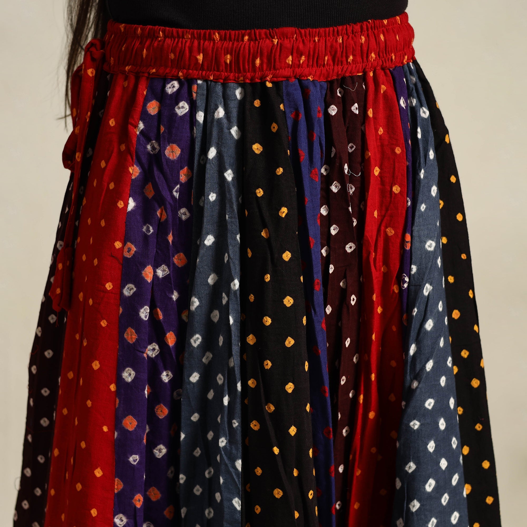 Multicolor 24 Kali Patchwork Tie & Dye Cotton Bandhani Skirt