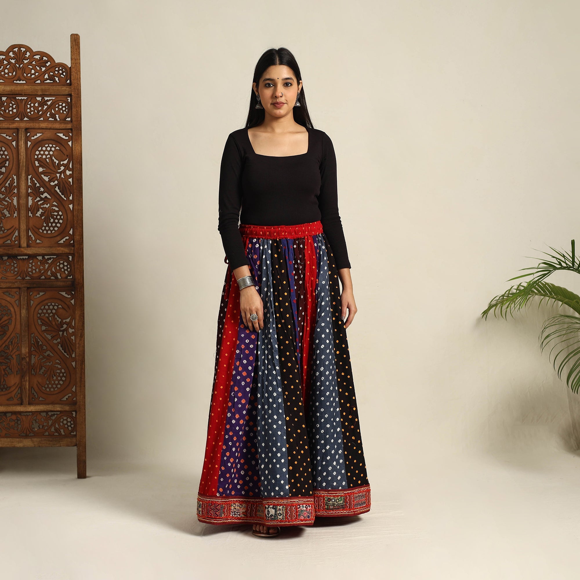 Multicolor 24 Kali Patchwork Tie & Dye Cotton Bandhani Skirt