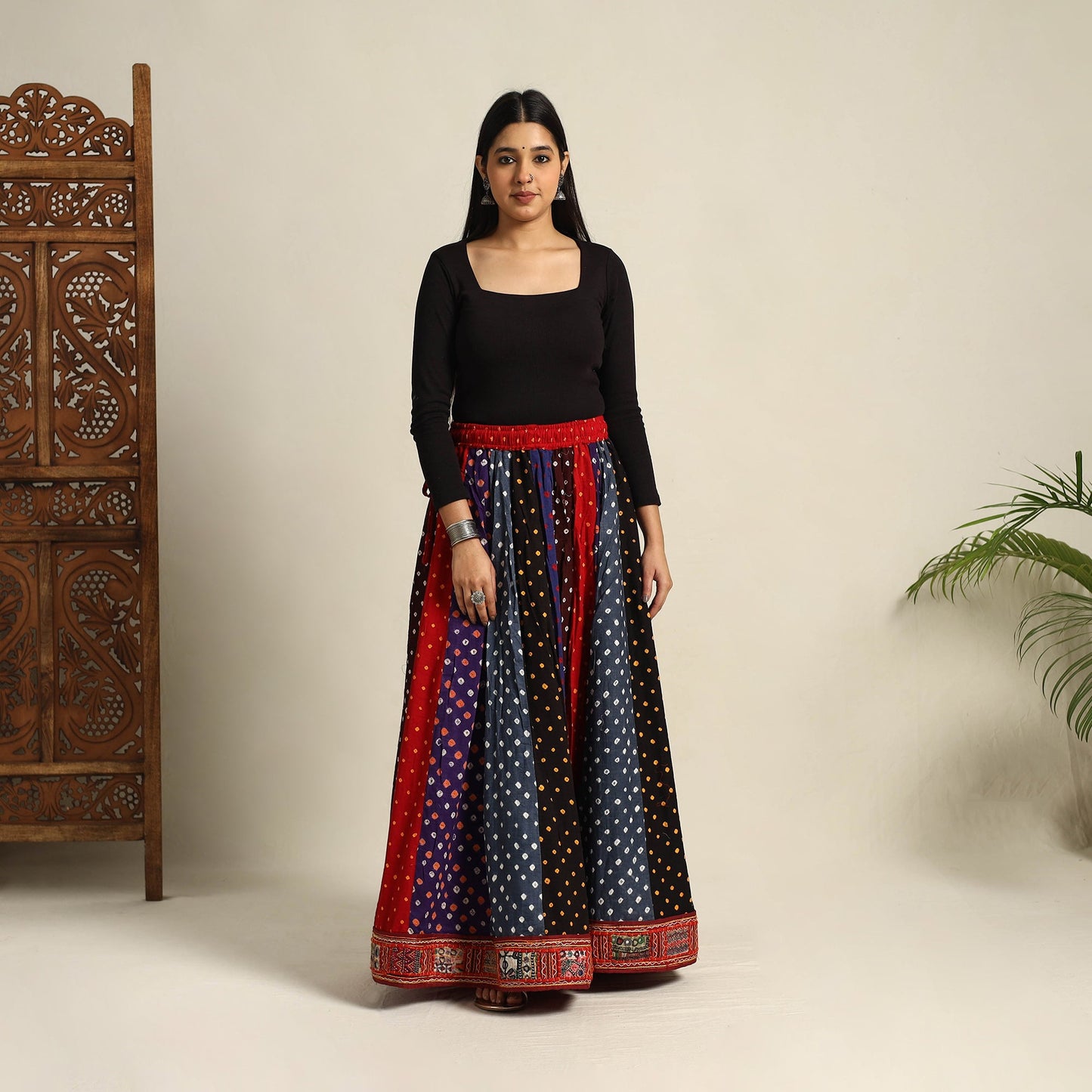 Multicolor 24 Kali Patchwork Tie & Dye Cotton Bandhani Skirt