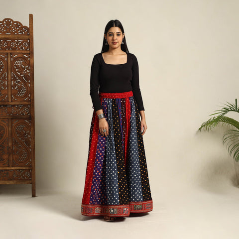 Multicolor 24 Kali Patchwork Tie & Dye Cotton Bandhani Skirt