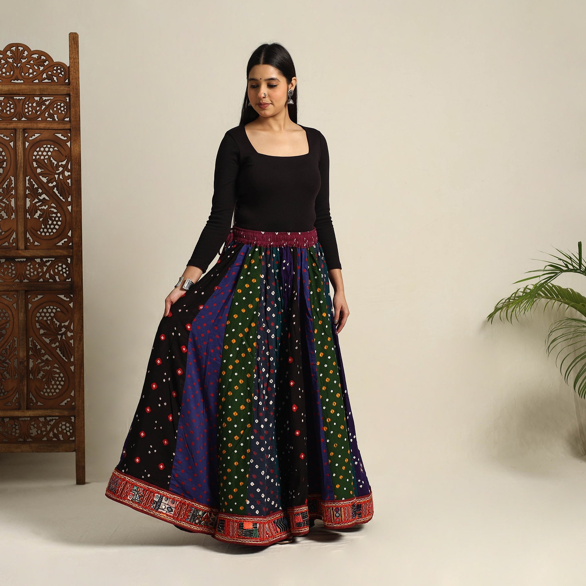 Multicolor 24 Kali Patchwork Tie & Dye Cotton Bandhani Skirt