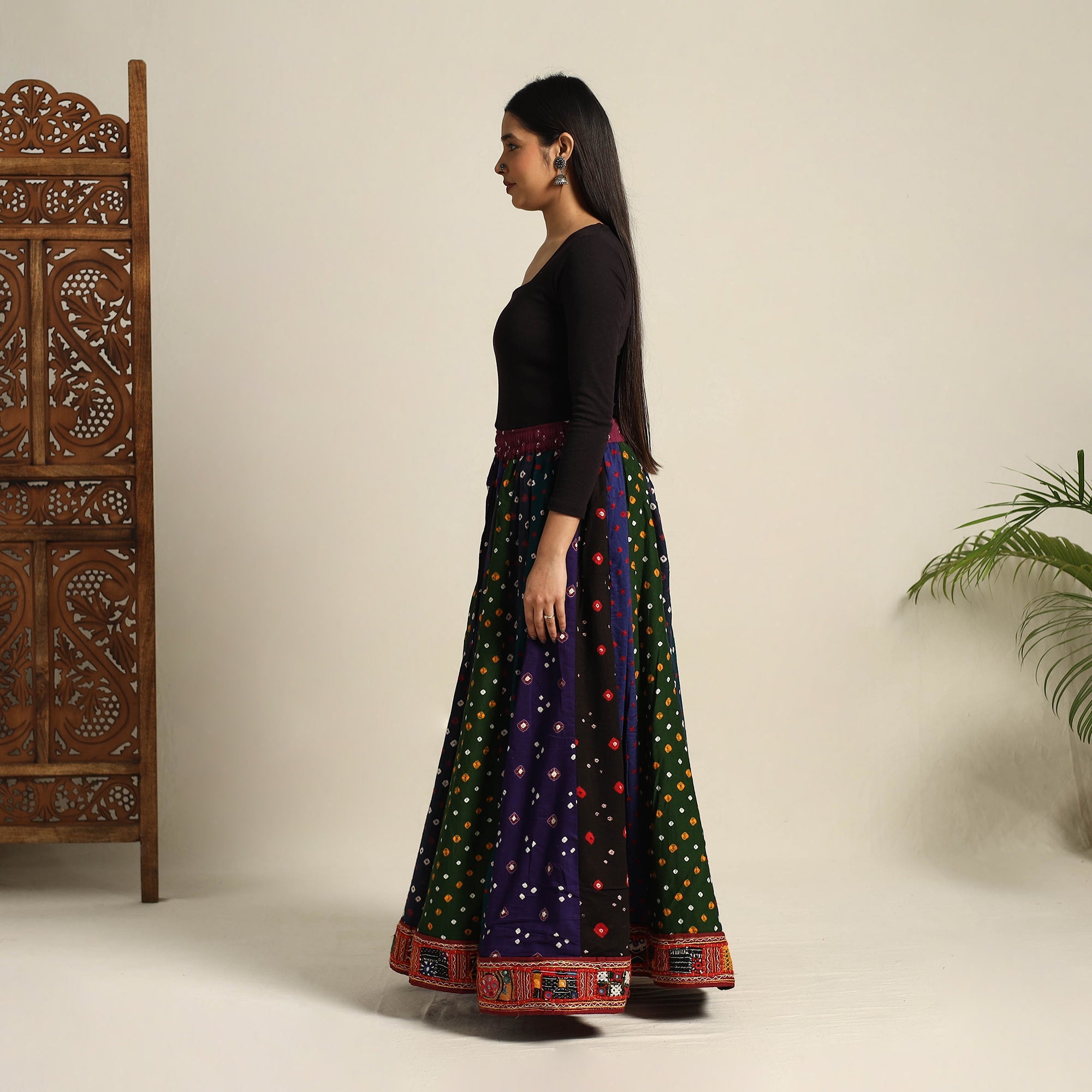 Multicolor 24 Kali Patchwork Tie & Dye Cotton Bandhani Skirt