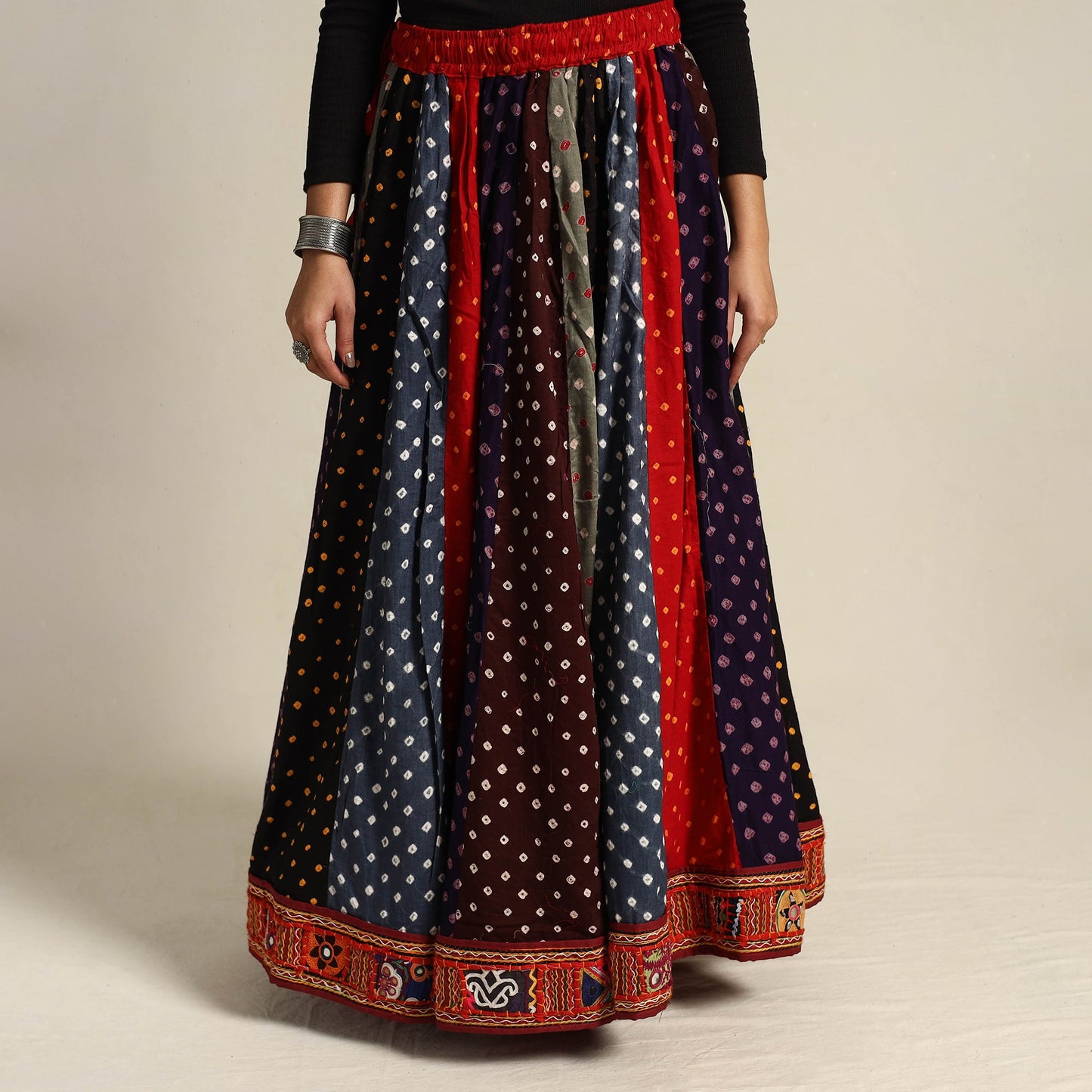 Multicolor 24 Kali Patchwork Tie & Dye Cotton Bandhani Skirt