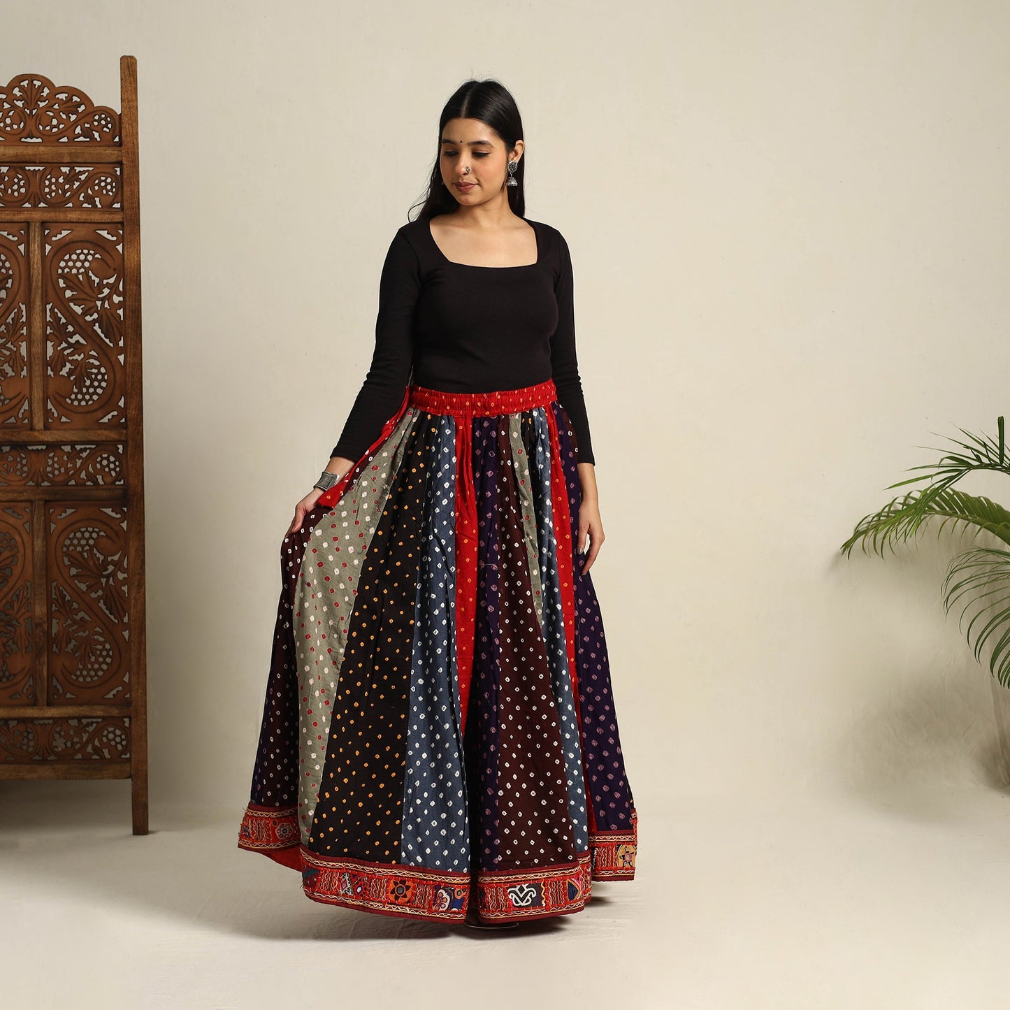 Multicolor 24 Kali Patchwork Tie & Dye Cotton Bandhani Skirt