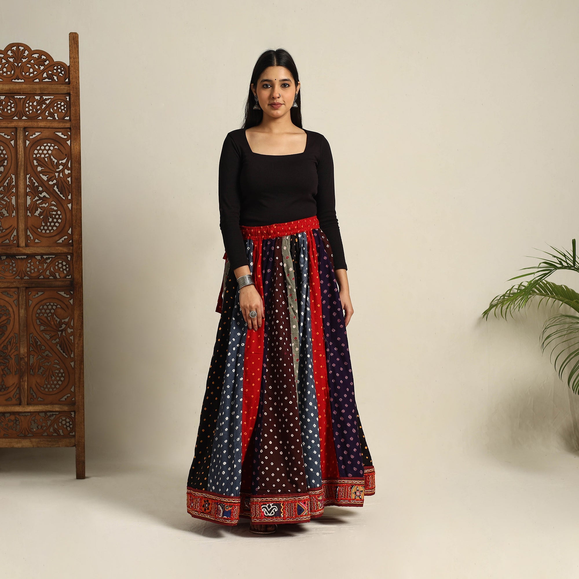 Multicolor 24 Kali Patchwork Tie & Dye Cotton Bandhani Skirt