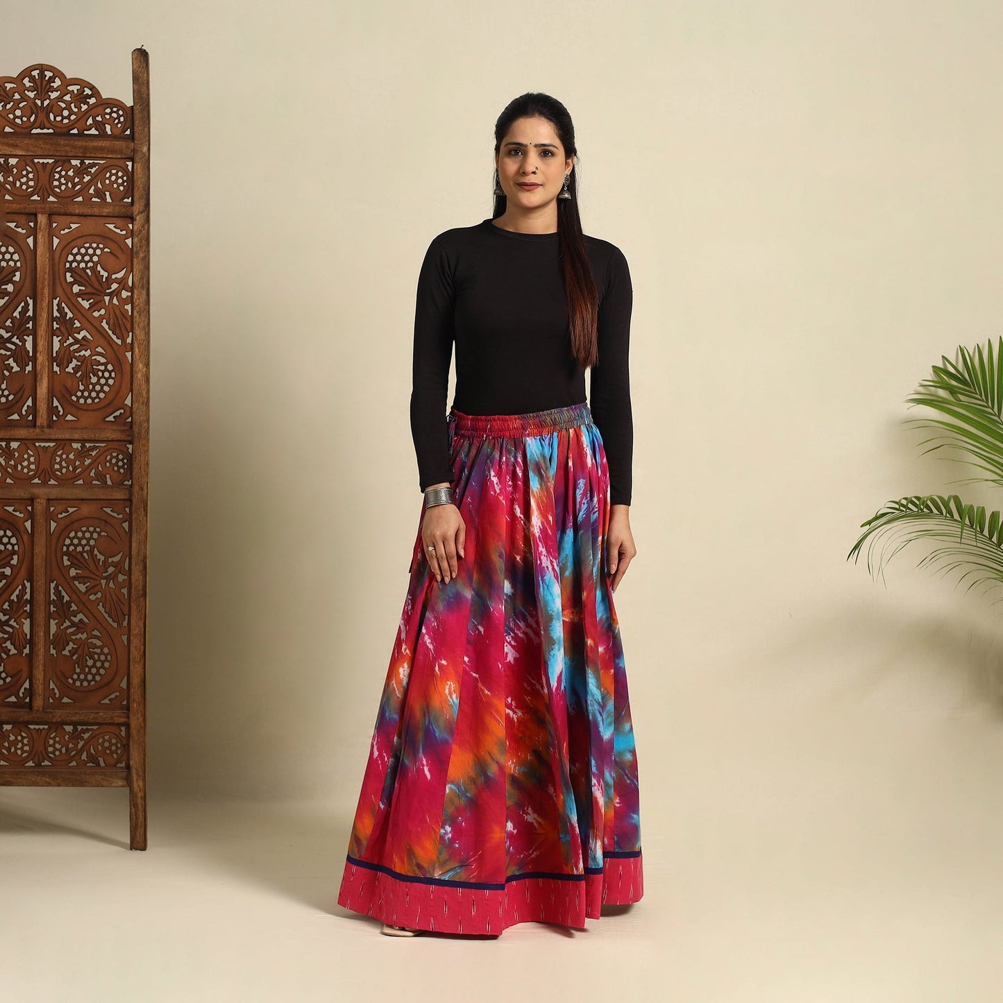 Buy 24 Kali Multicolor Patchwork Cotton Long Shibori Tie-Dye Skirt