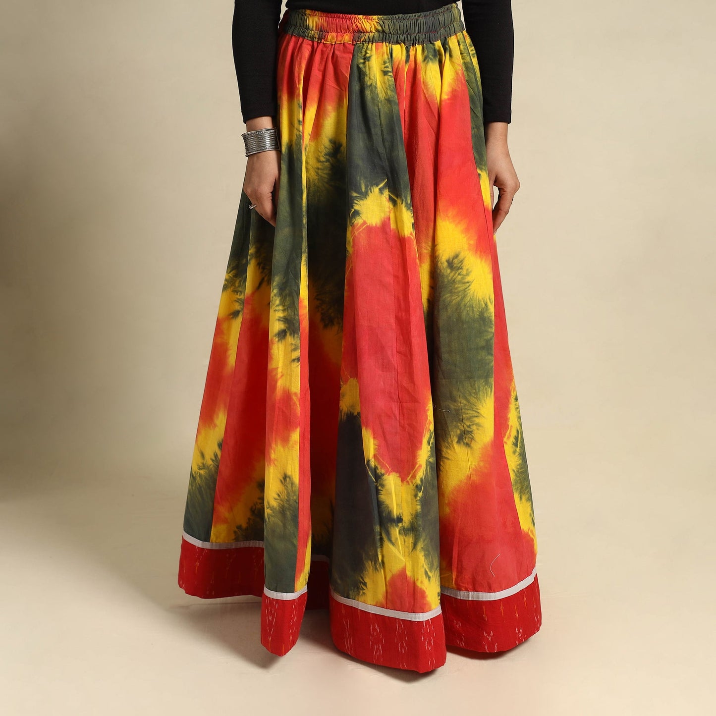 Buy 24 Kali Multicolor Patchwork Cotton Long Shibori Tie-Dye Skirt