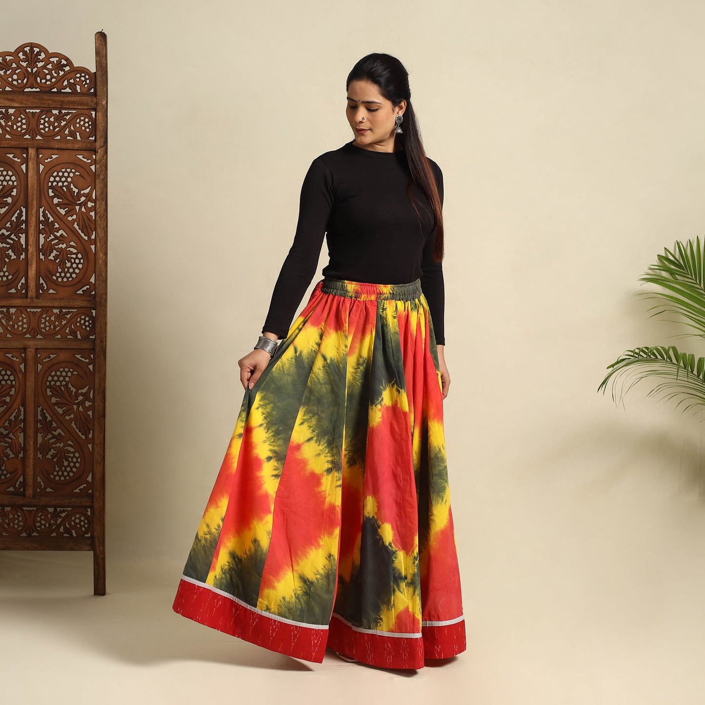 Buy 24 Kali Multicolor Patchwork Cotton Long Shibori Tie-Dye Skirt