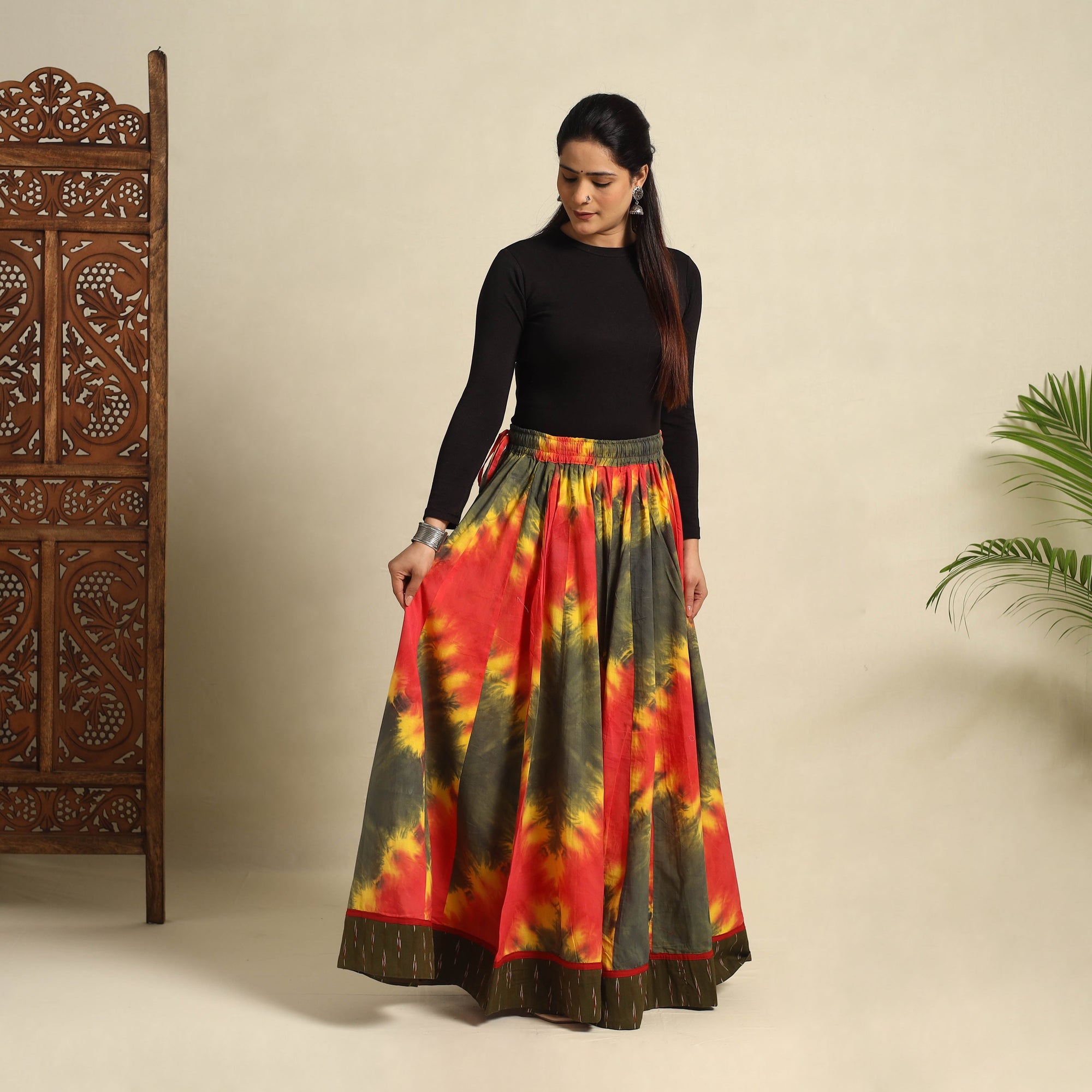 Buy 24 Kali Multicolor Patchwork Cotton Long Shibori Tie-Dye Skirt