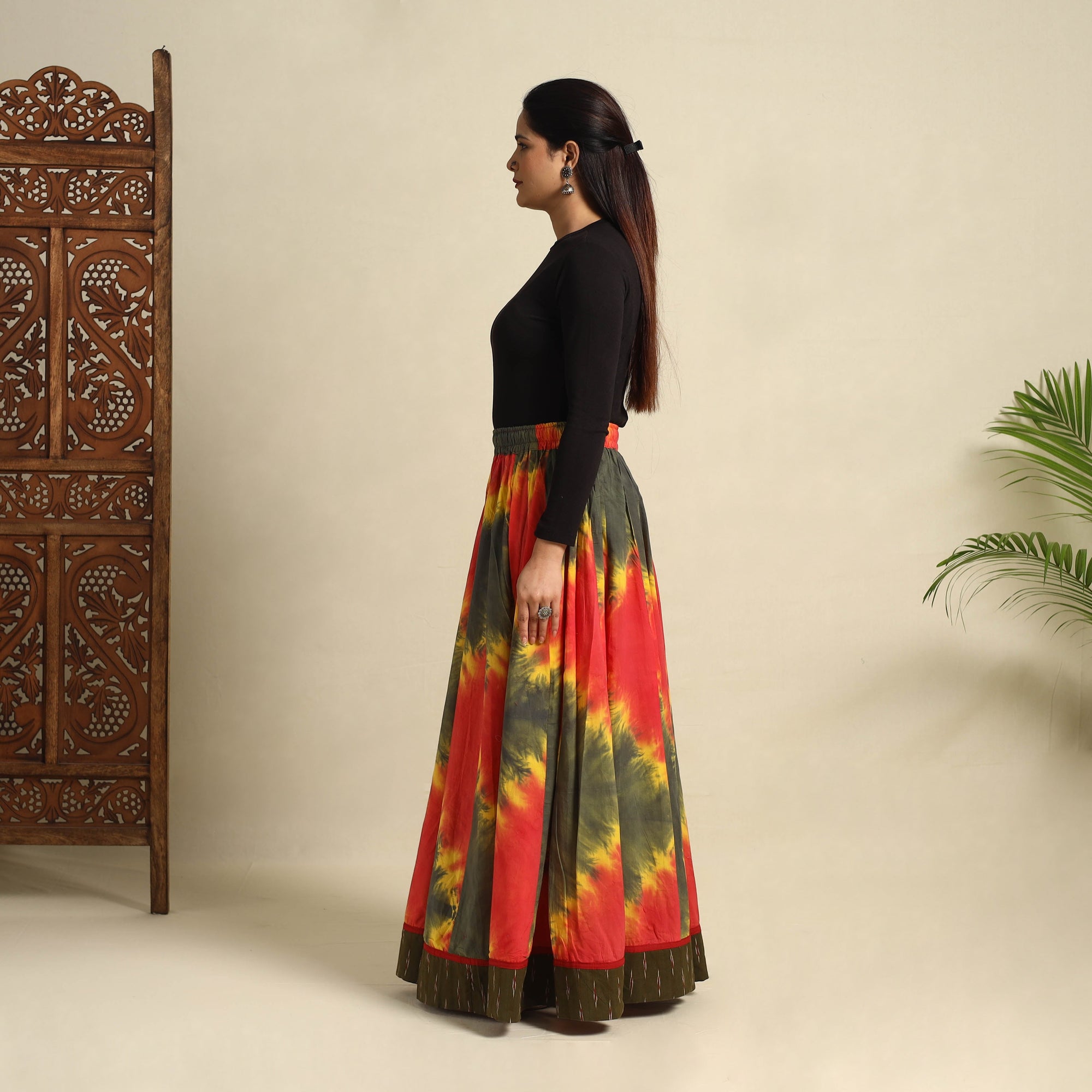 Buy 24 Kali Multicolor Patchwork Cotton Long Shibori Tie-Dye Skirt