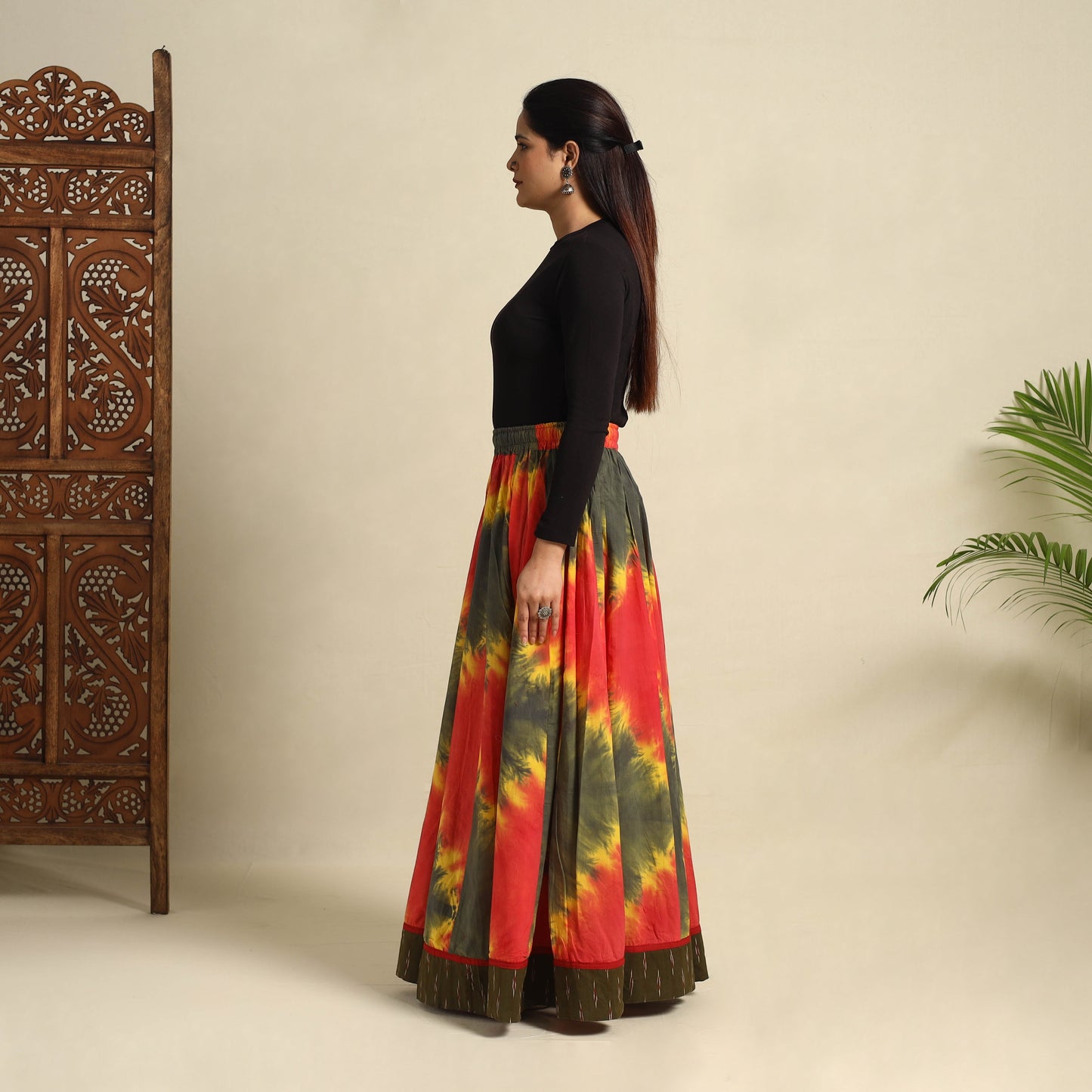 Buy 24 Kali Multicolor Patchwork Cotton Long Shibori Tie-Dye Skirt