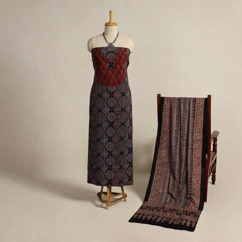 Buy Multicolor 2pc Block Print Natural Dyed Ajrakh Dress Material