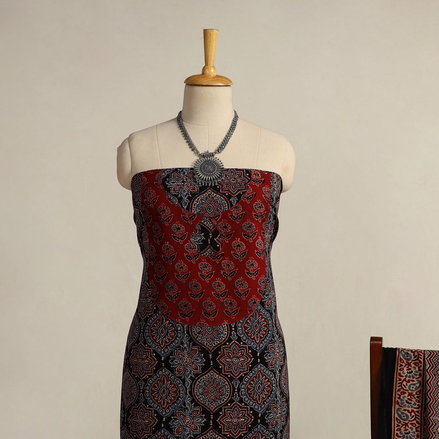 Buy Multicolor 2pc Block Print Natural Dyed Ajrakh Dress Material