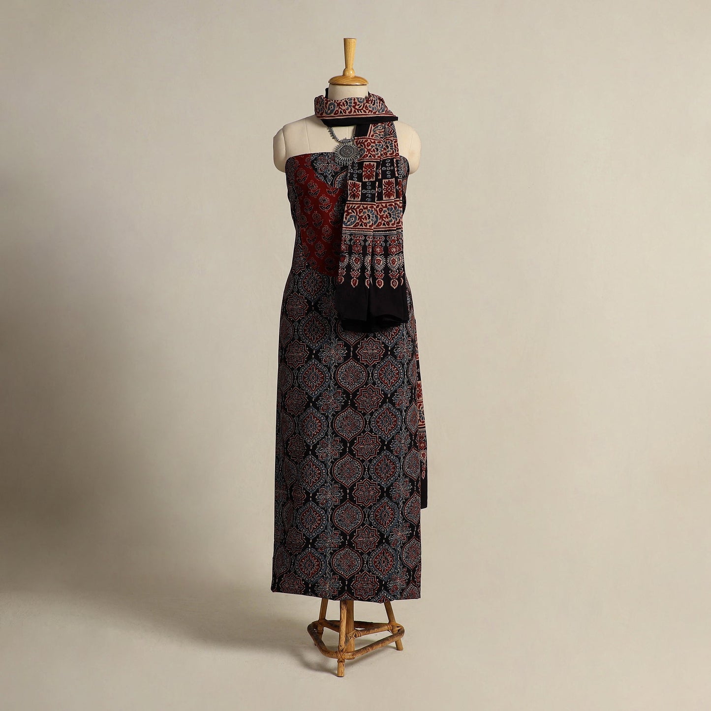Buy Multicolor 2pc Block Print Natural Dyed Ajrakh Dress Material