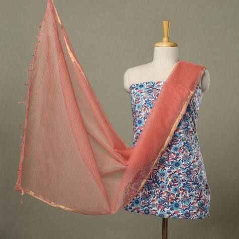 Buy 2pc Cotton Multicolor Sanganeri Print Kurta with Plain Dupatta