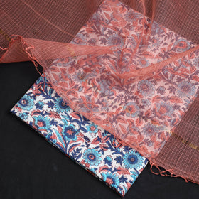Buy 2pc Cotton Multicolor Sanganeri Print Kurta with Plain Dupatta
