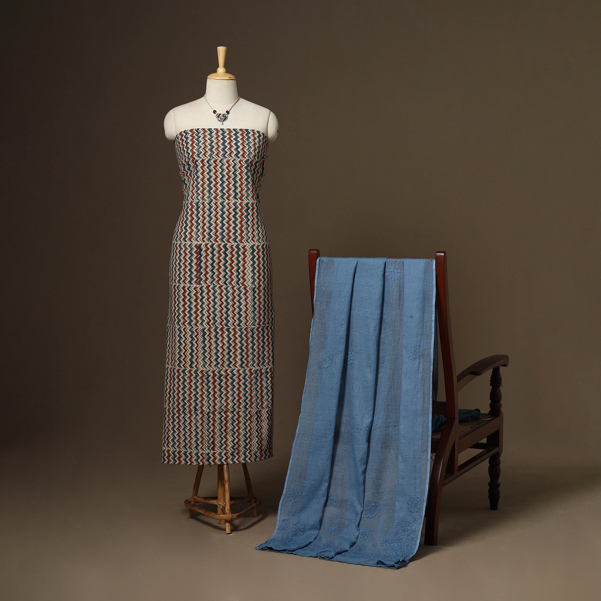 2pc cotton unstitched dress material with jewellery set 28