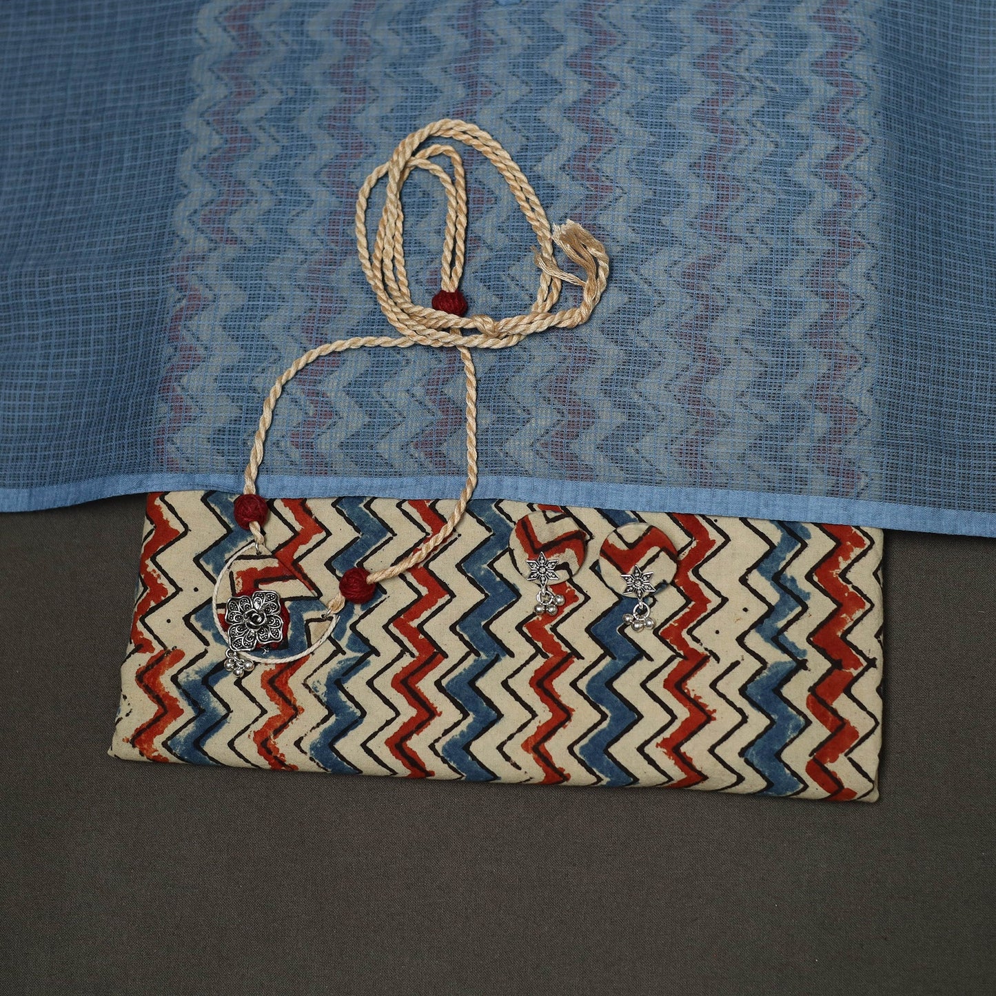 2pc cotton unstitched dress material with jewellery set 28