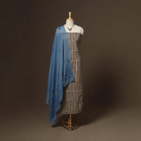 2pc cotton unstitched dress material with jewellery set 28