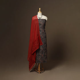 2pc cotton unstitched dress material with jewellery set 30