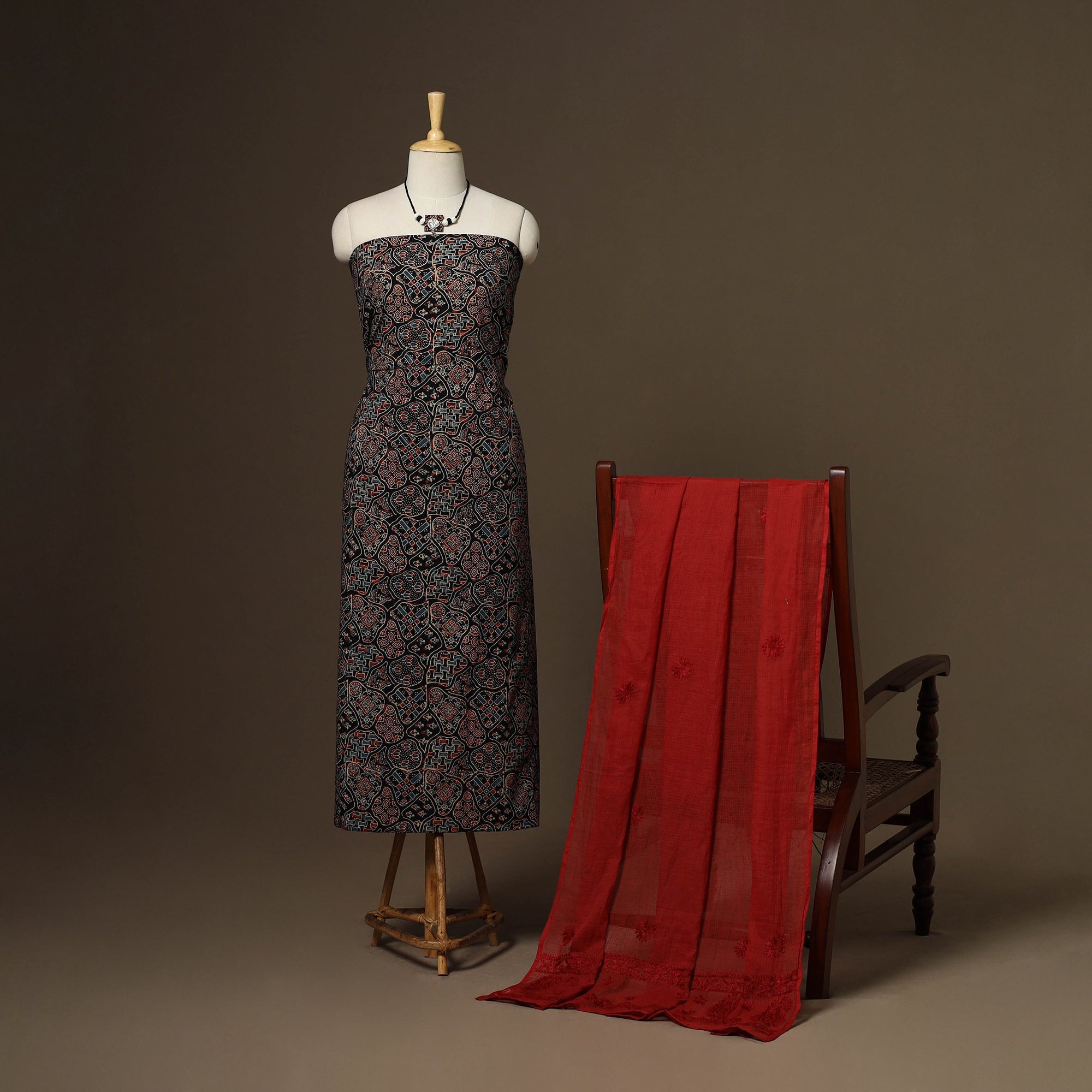 2pc cotton unstitched dress material with jewellery set 30