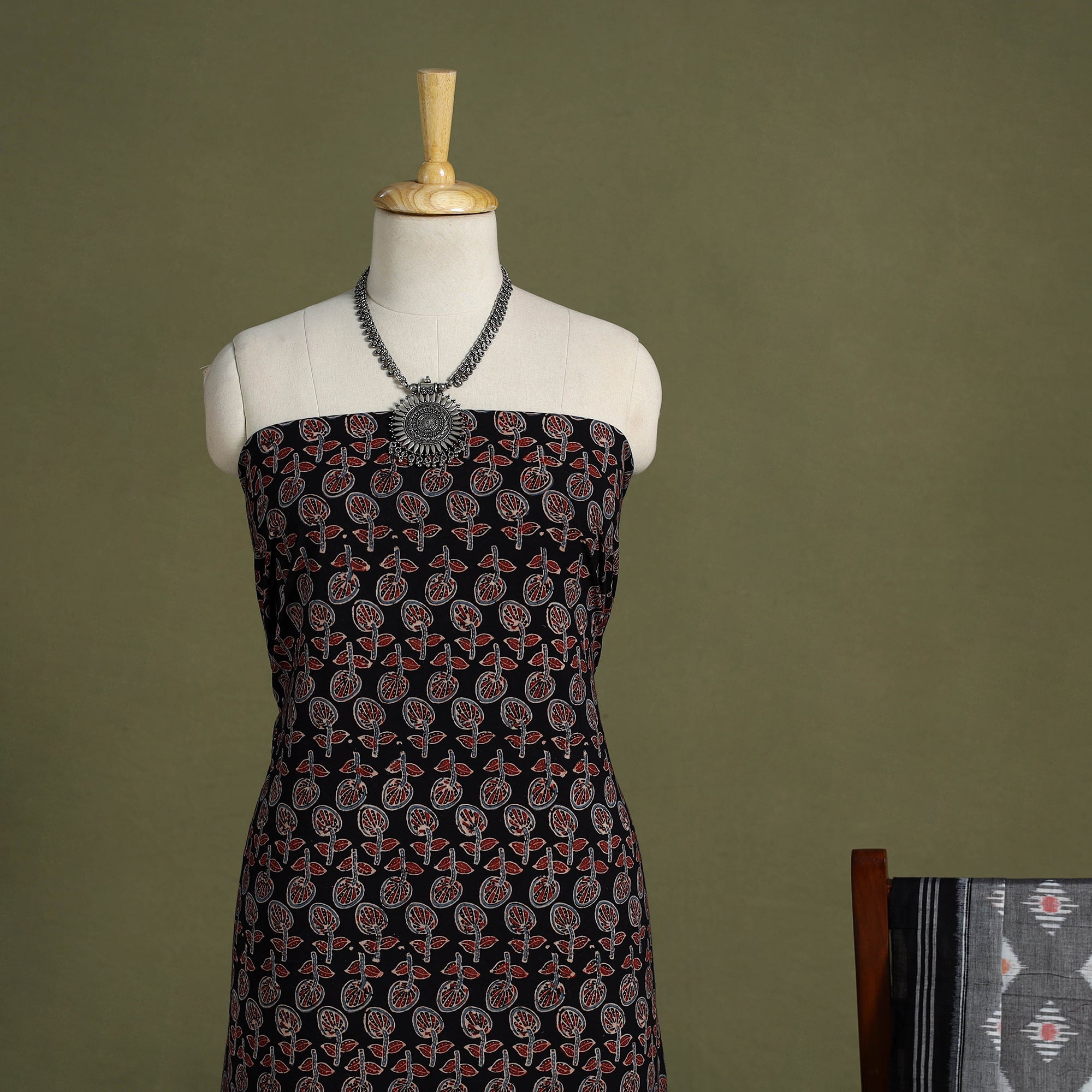 Multicolor 2pc Cotton Ajrakh Print Kurta with Ikat Dupatta