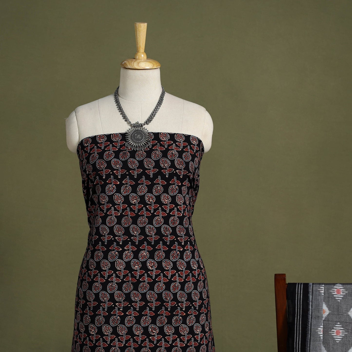 Multicolor 2pc Cotton Ajrakh Print Kurta with Ikat Dupatta