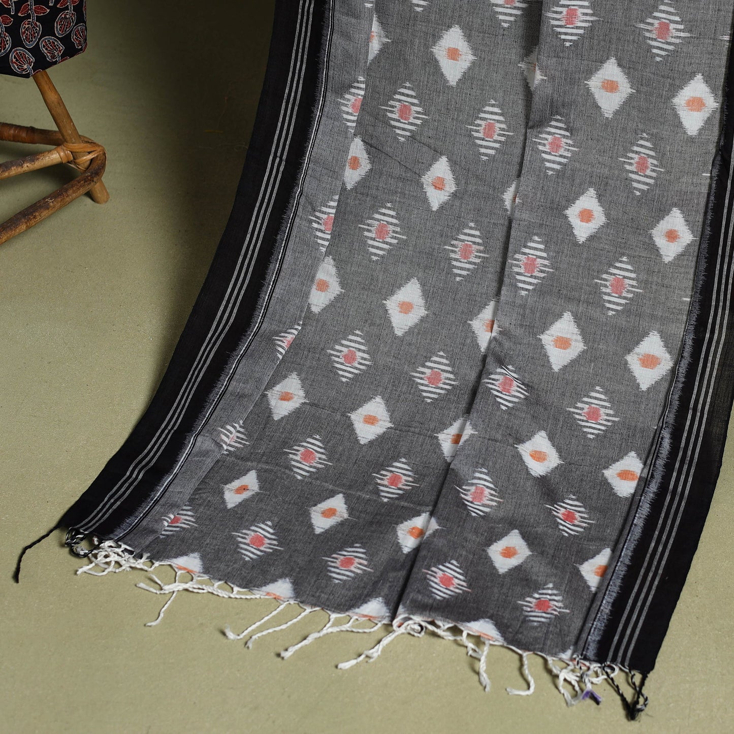 Multicolor 2pc Cotton Ajrakh Print Kurta with Ikat Dupatta