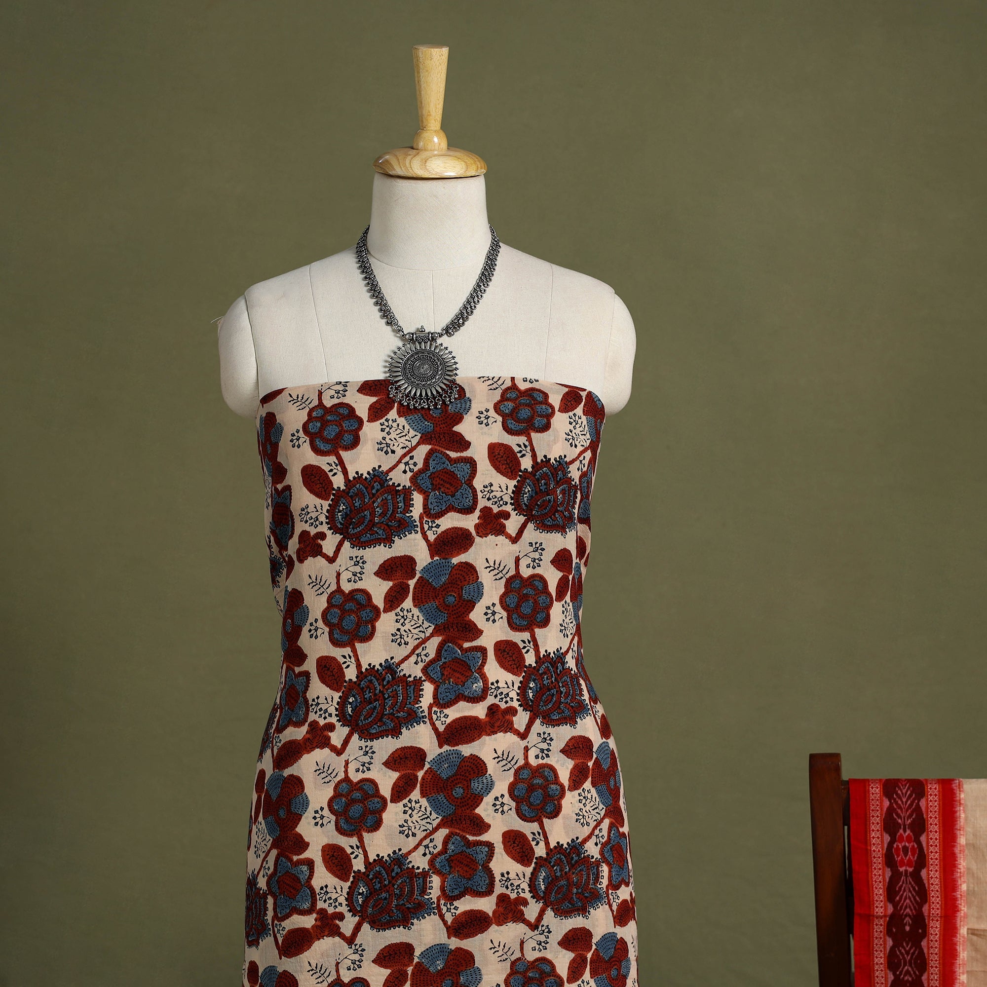 Multicolor 2pc Cotton Ajrakh Print Kurta with Ikat Dupatta