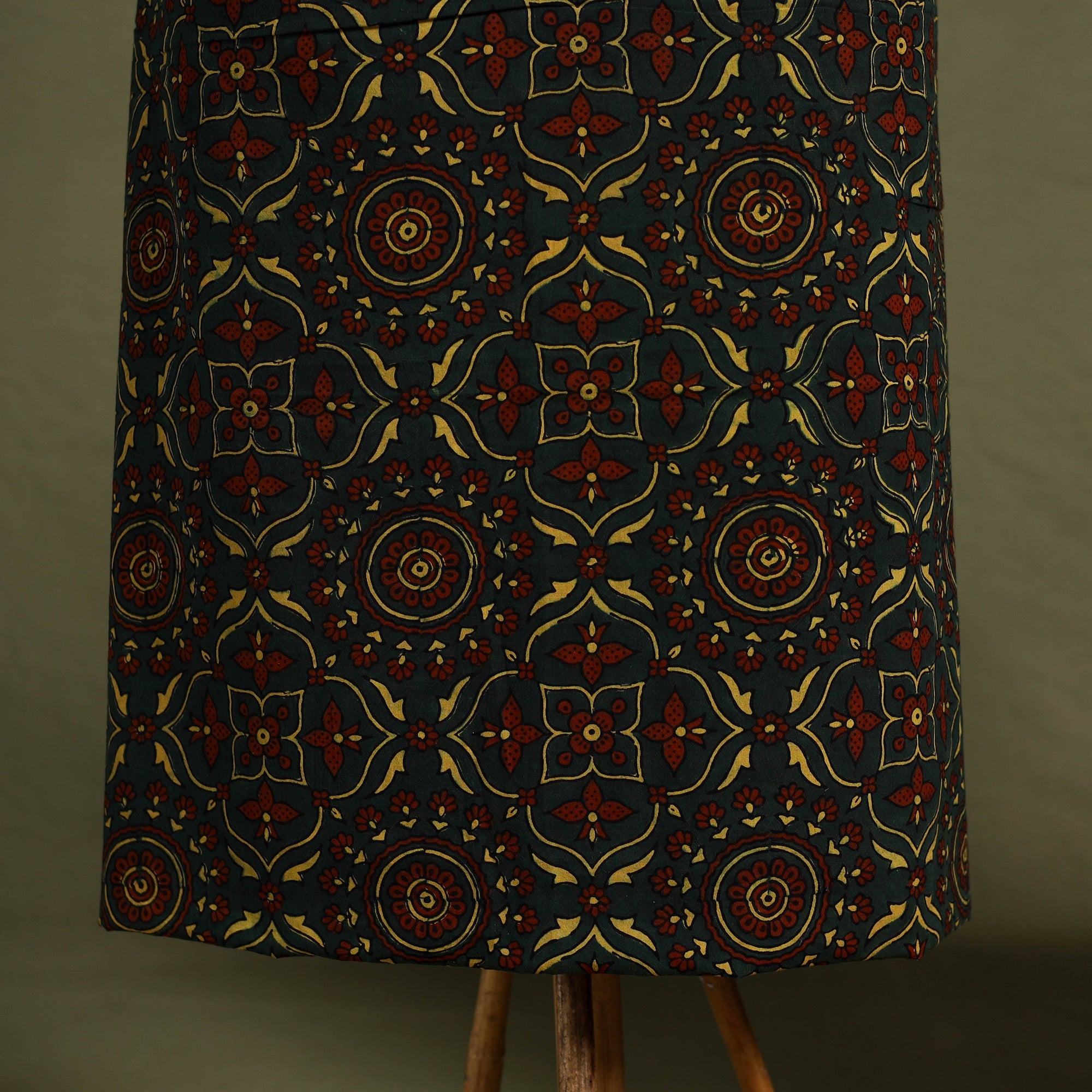 Multicolor 2pc Cotton Ajrakh Print Kurta with Ikat Dupatta